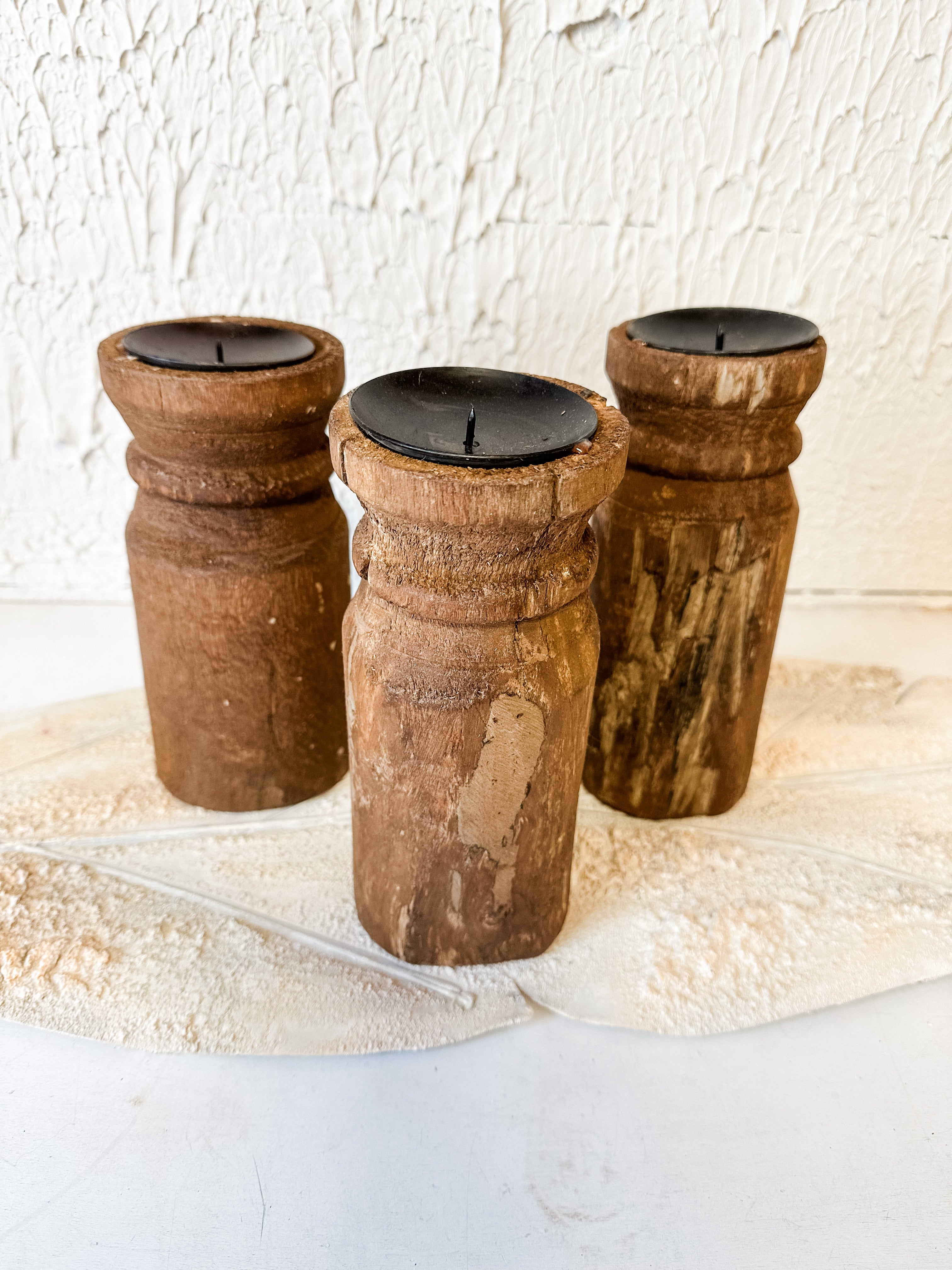 Reclaimed Wood Carved Candle Pillars