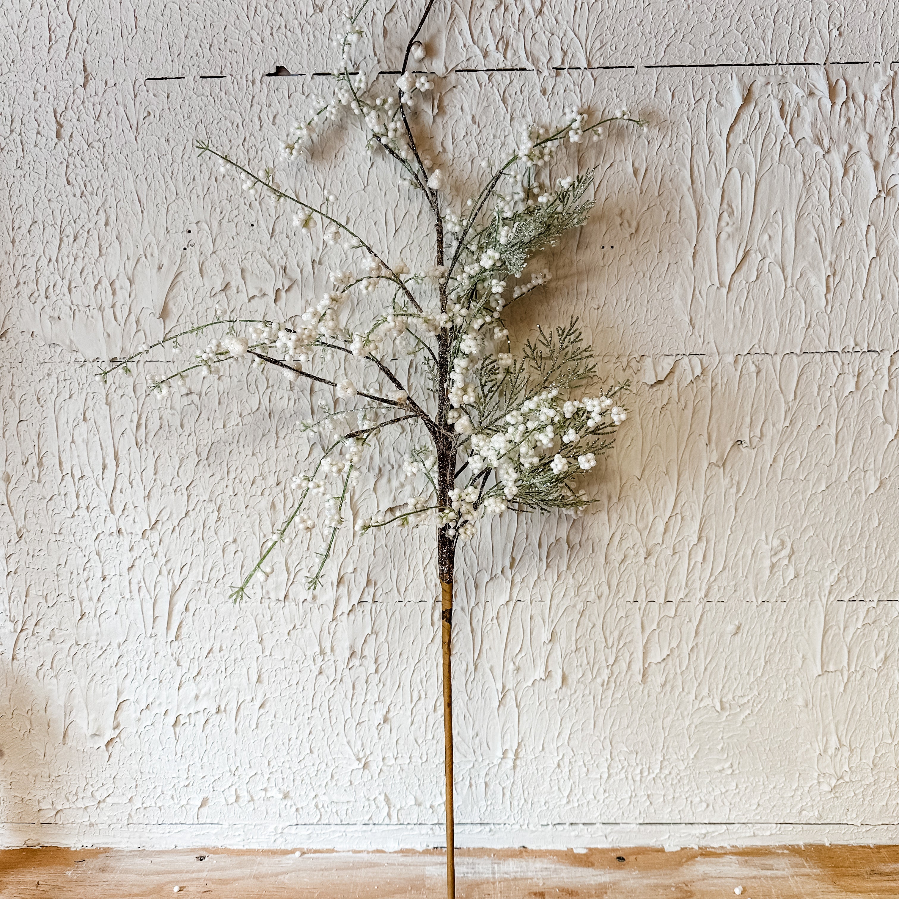 glittered pine and white berry spray the rustic barn ct