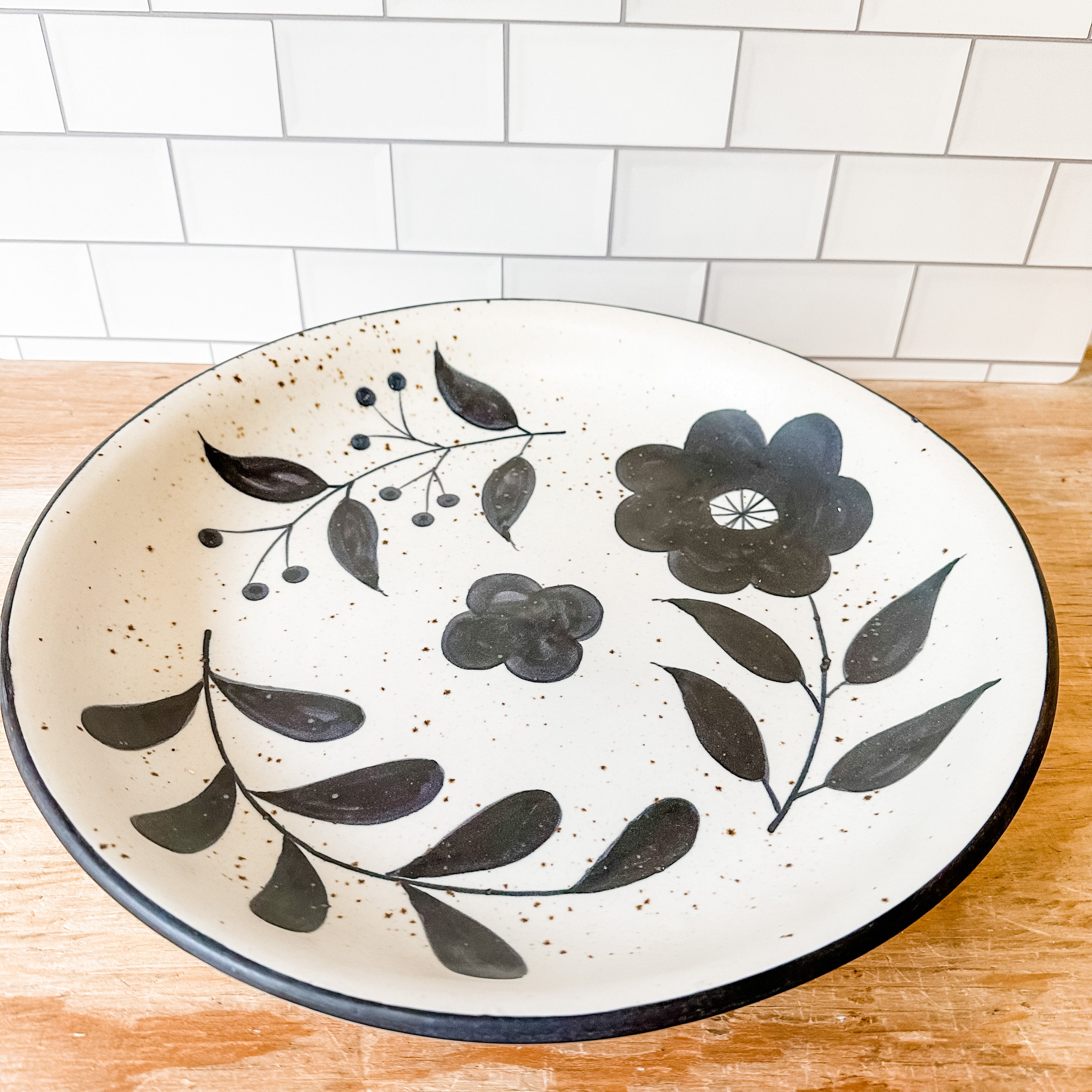 hand painted black and cream floral design bowl the rustic barn ct