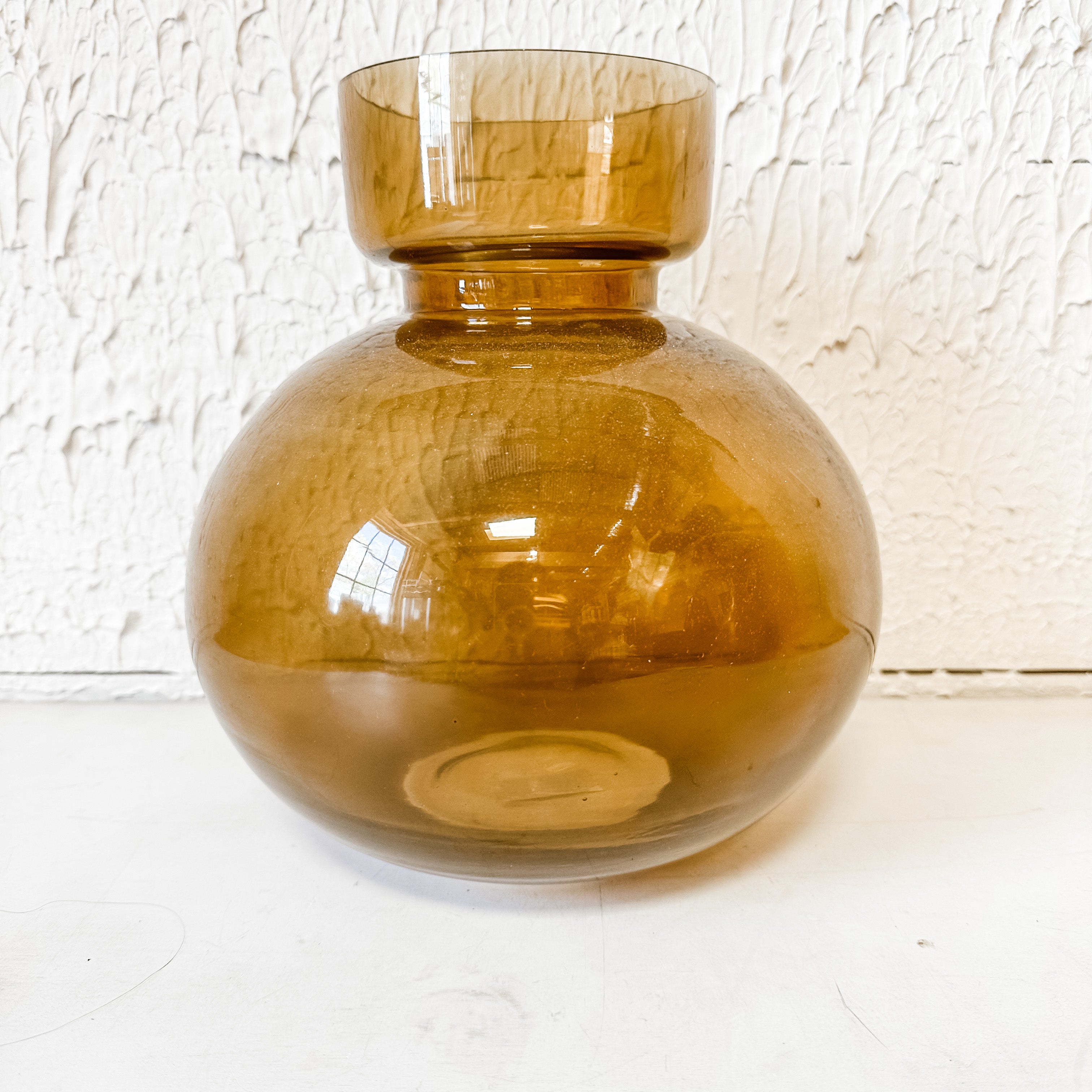 Round Glass Vase, Brown Color