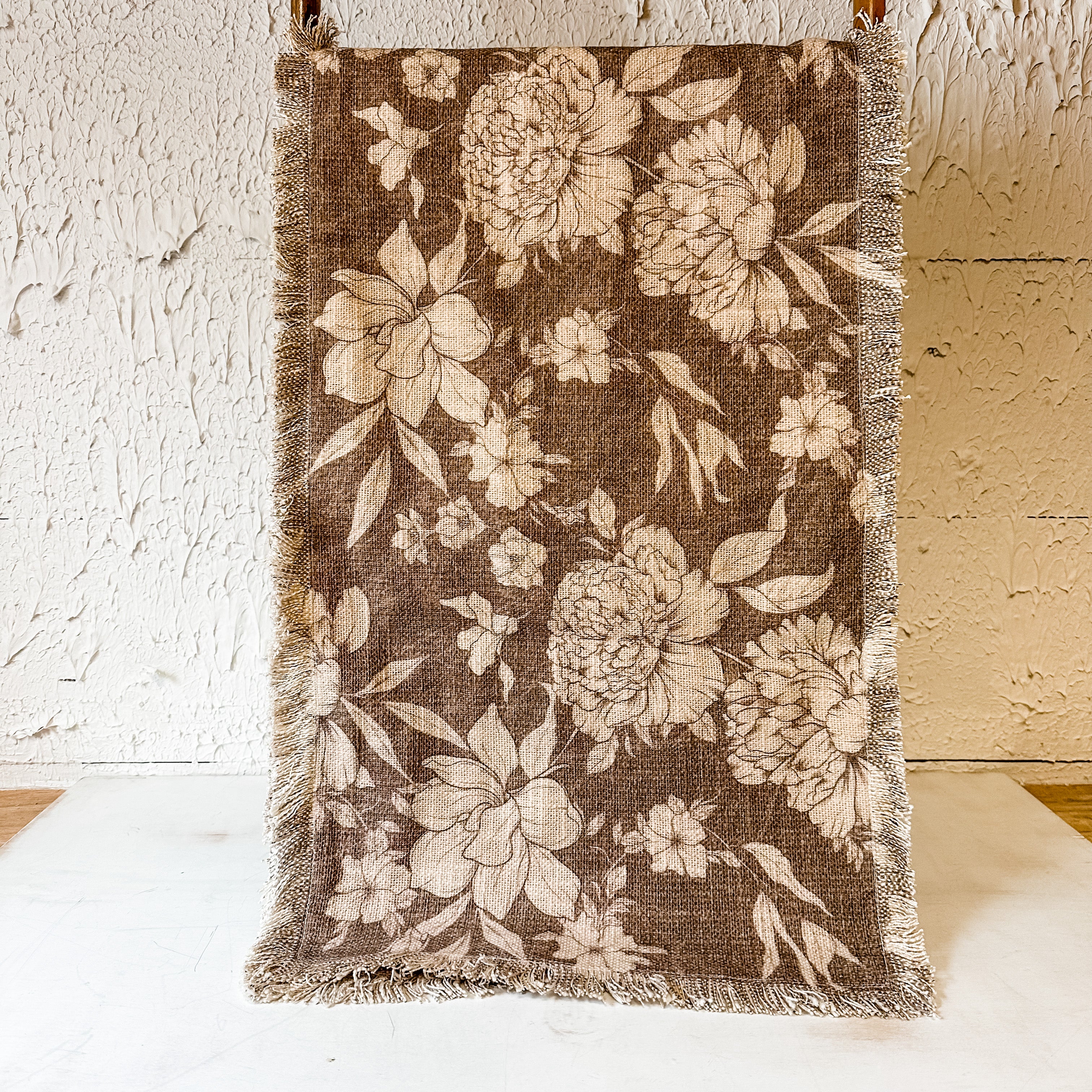 brown and cream sepia floral image table runner the rustic barn ct