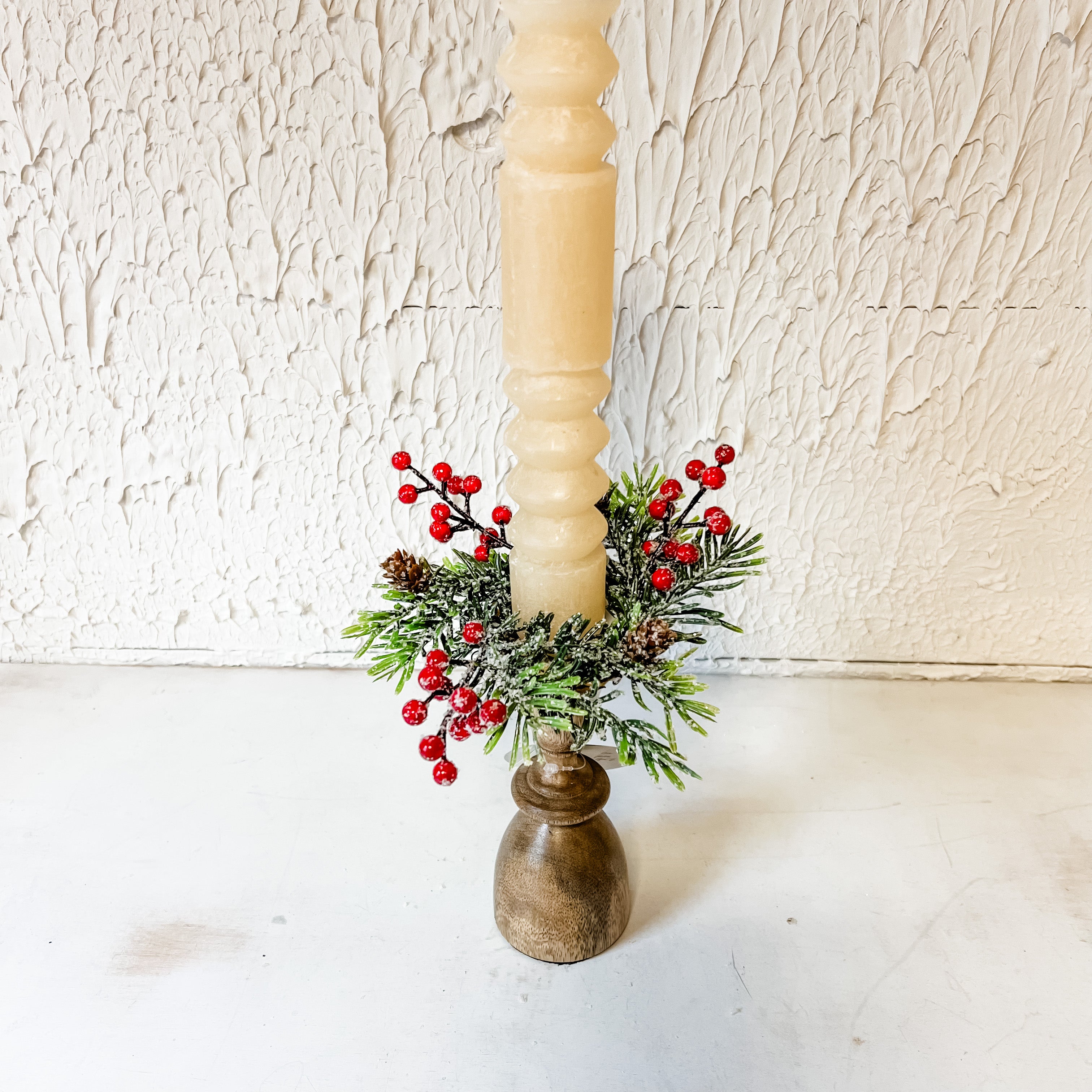 red berry and pine taper candle ring the rustic barn ct
