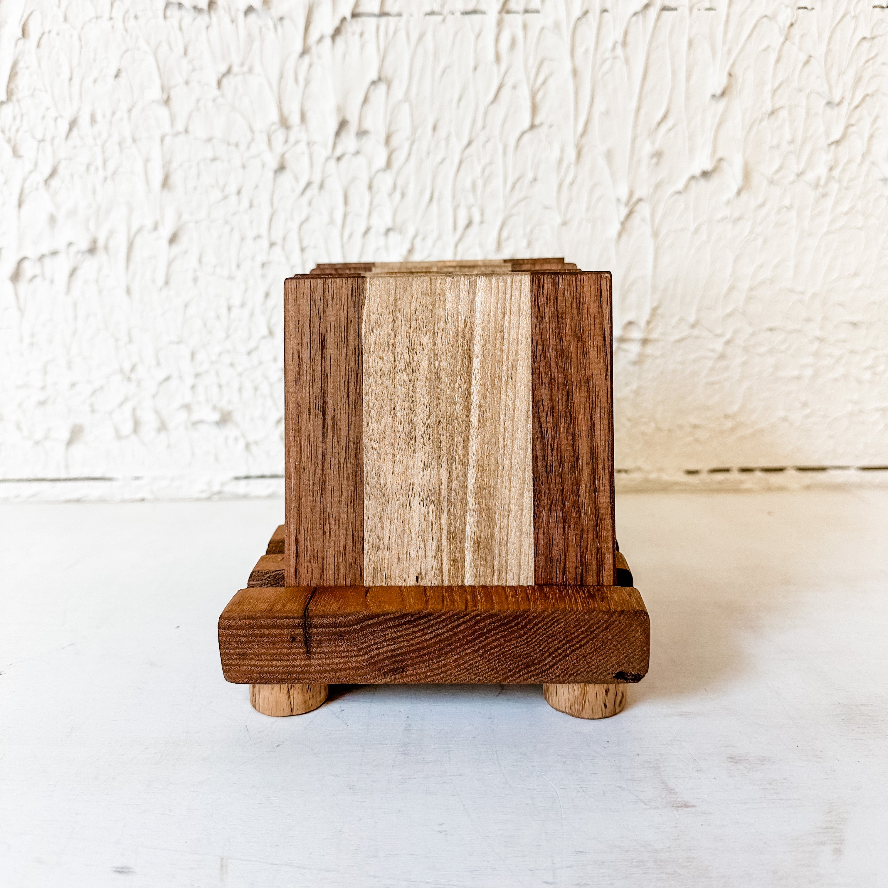 Hand-made Wooden Coasters With Stand Up Holder