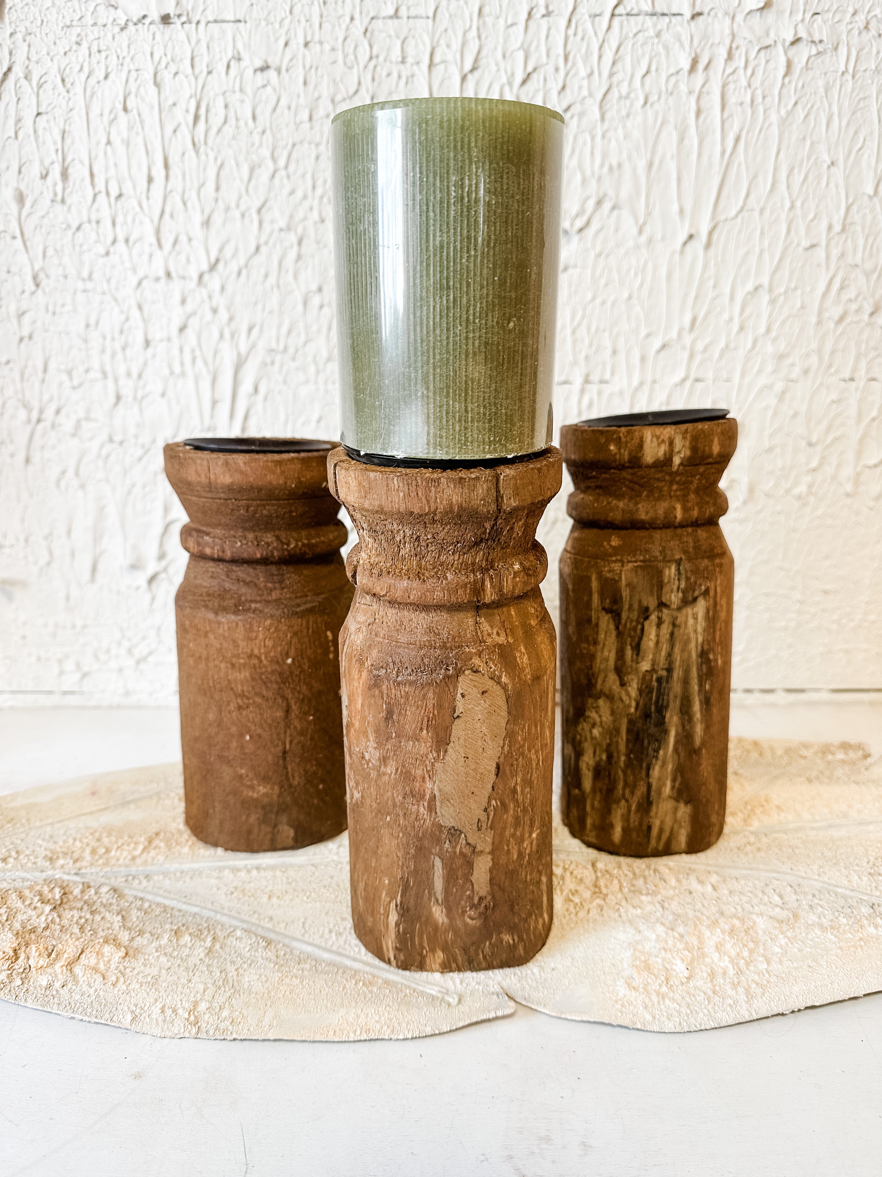 Reclaimed Wood Carved Candle Pillars