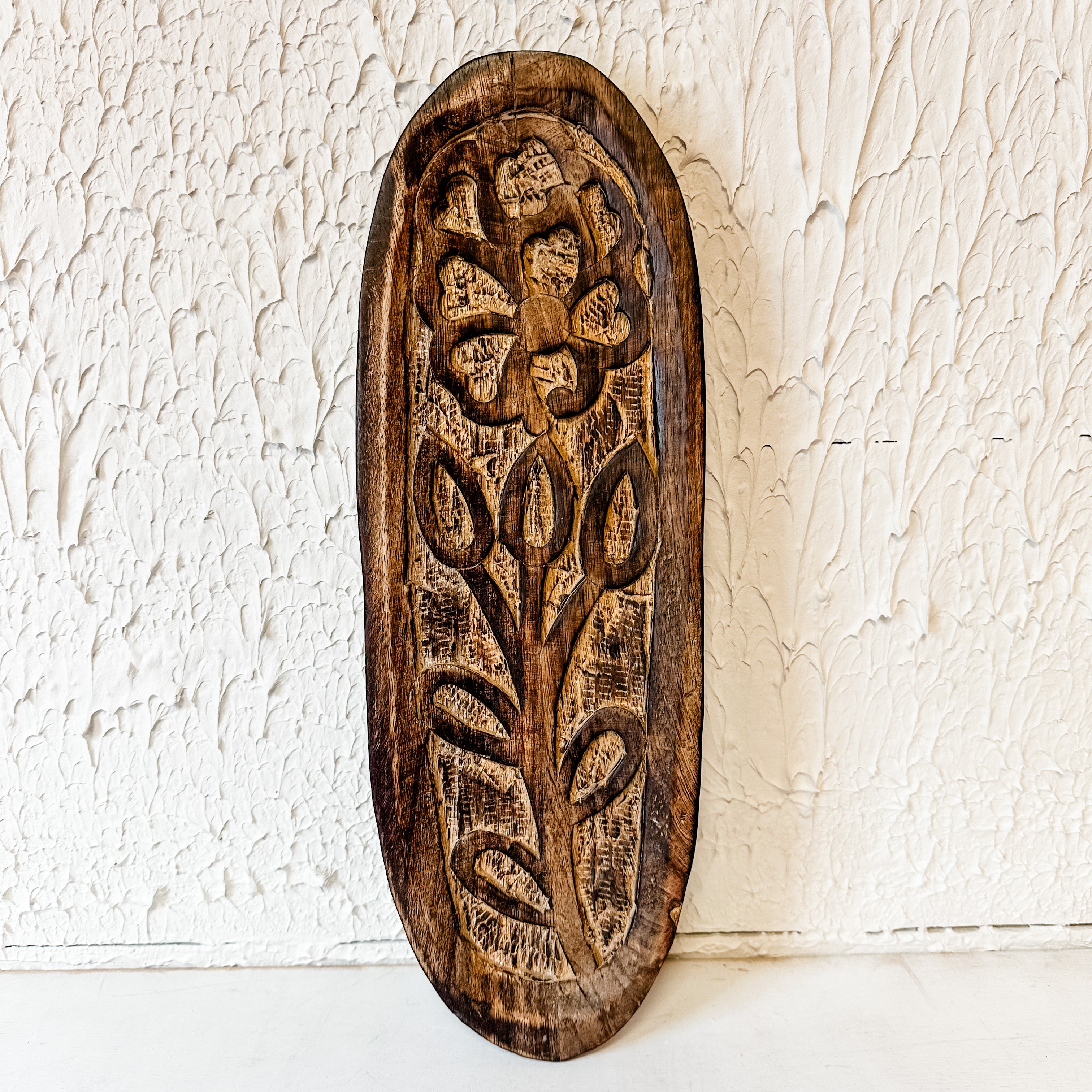 hand carved wooden tray with floral pattern the rustic barn ct