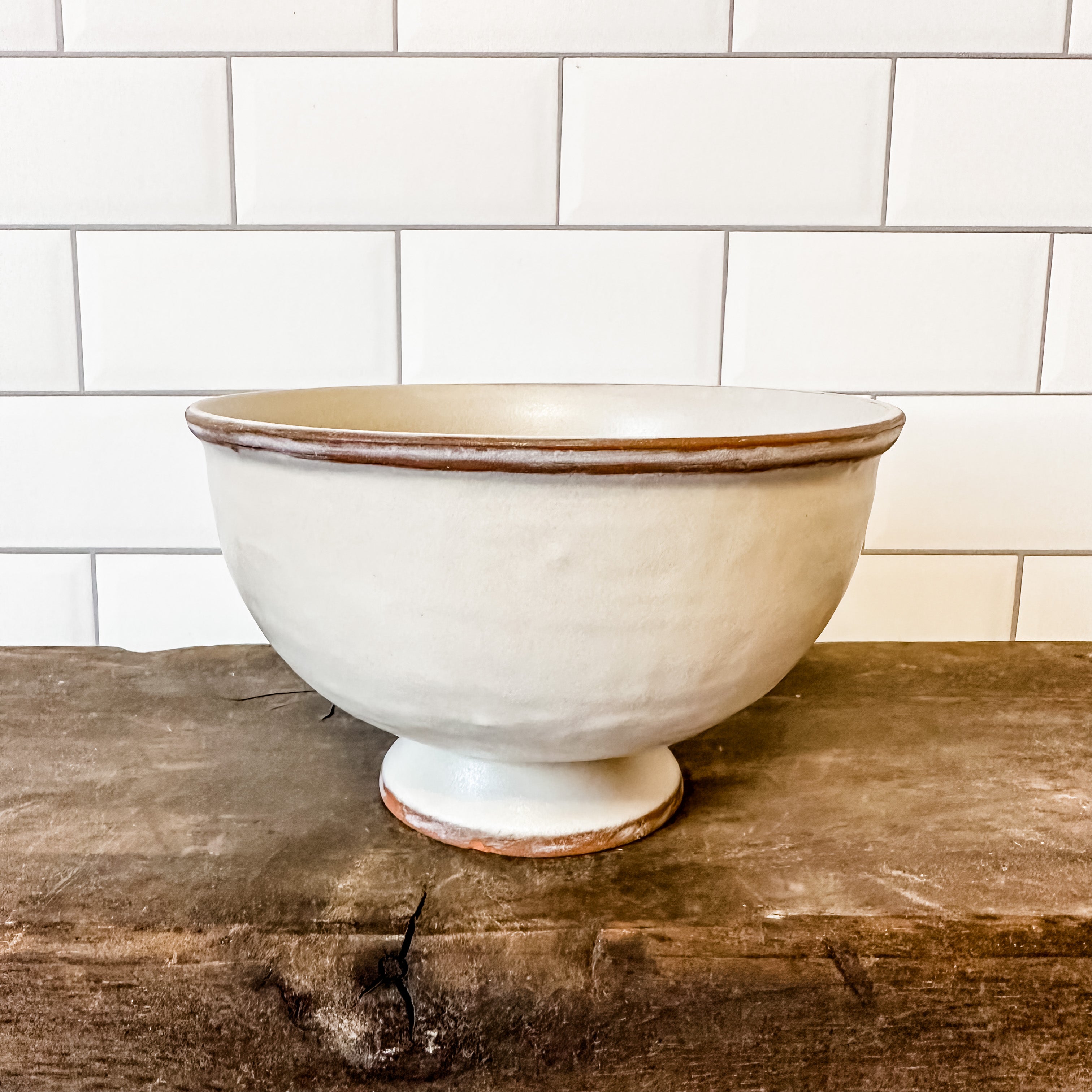 Stoneware Footed Bowl W/Reactive Glaze