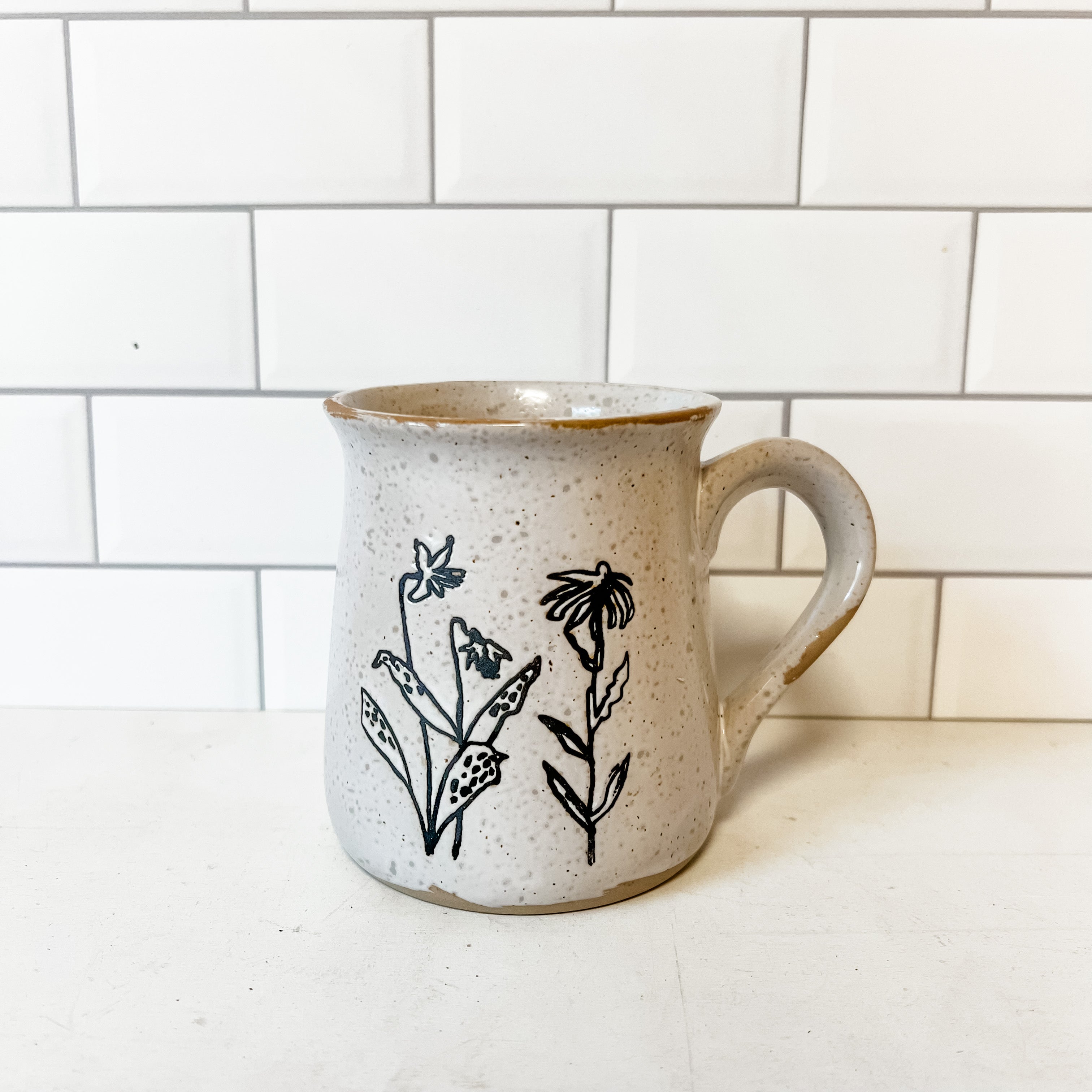 Debossed Stoneware Floral Patterned Mugs