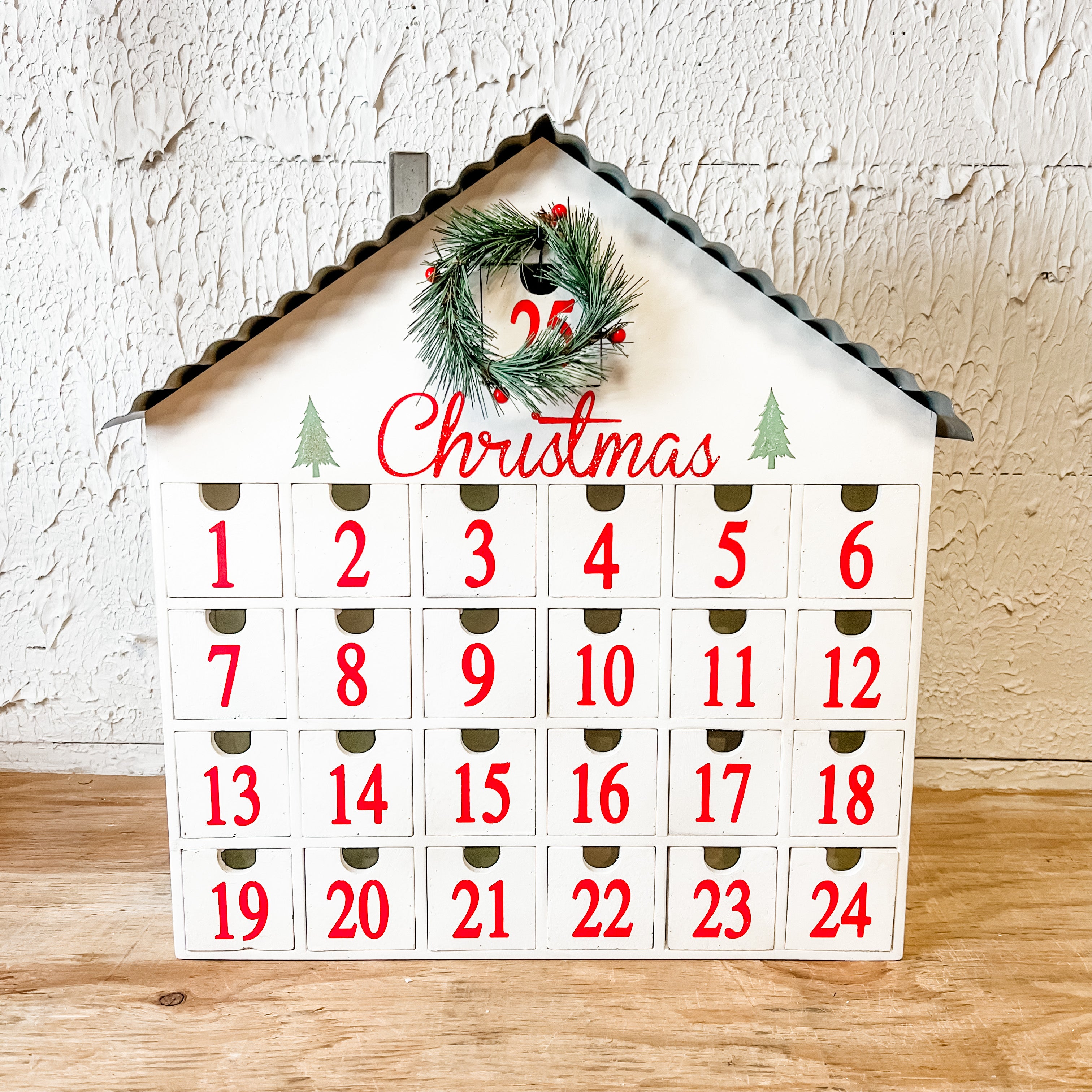 metal and wood Christmas house advent calendar the Rustic Barn ct