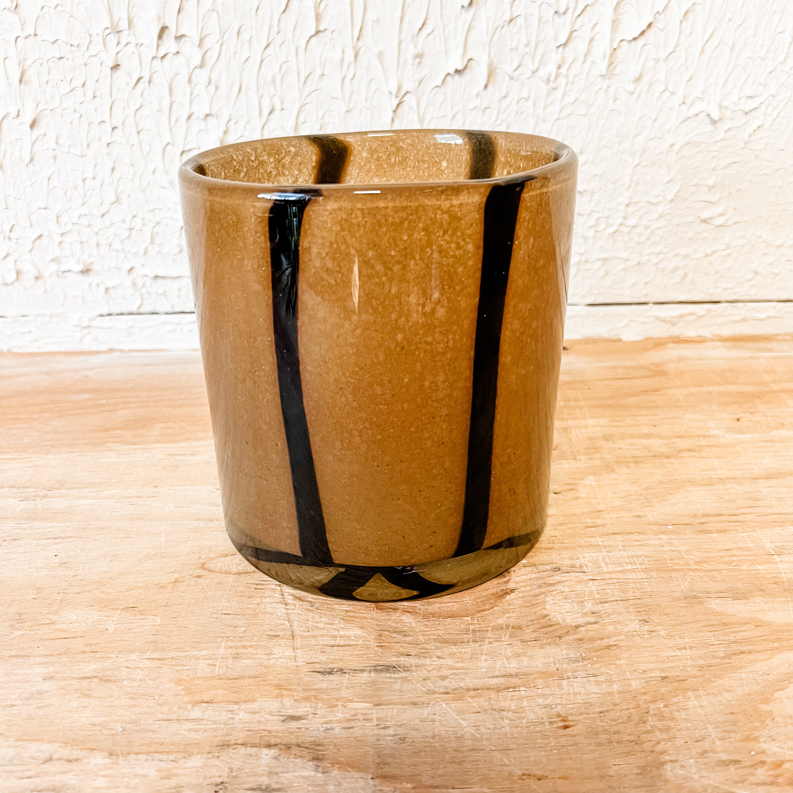 round glass brown and black stripe candle holder the rustic barn ct