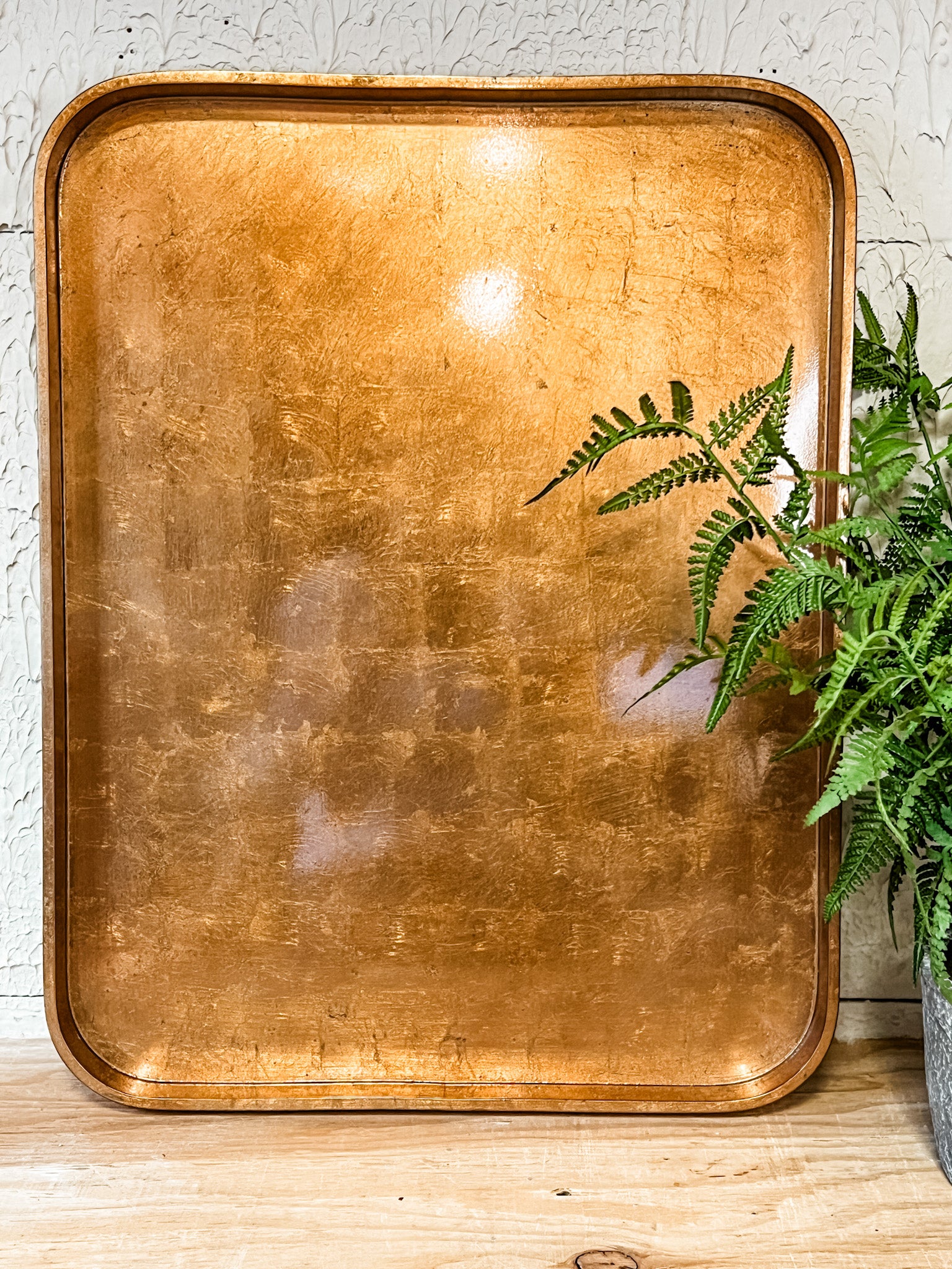 lacquer trays with foil finish in copper and gold at the rustic barn in killingworth ct