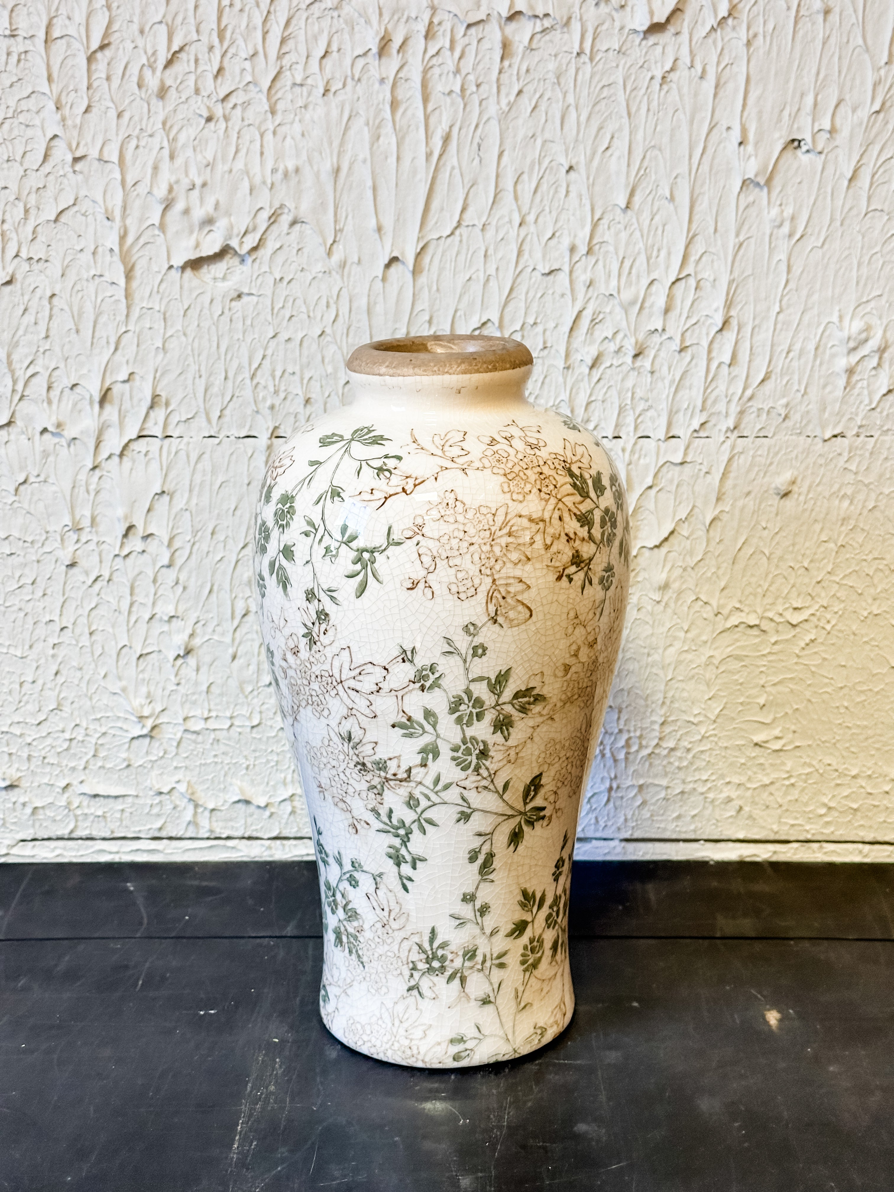 Taupe & Green Floral Vase