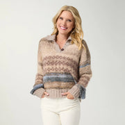 mohair sweater tan and blue button up collar sweater at the rustic barn in killingworth ct
