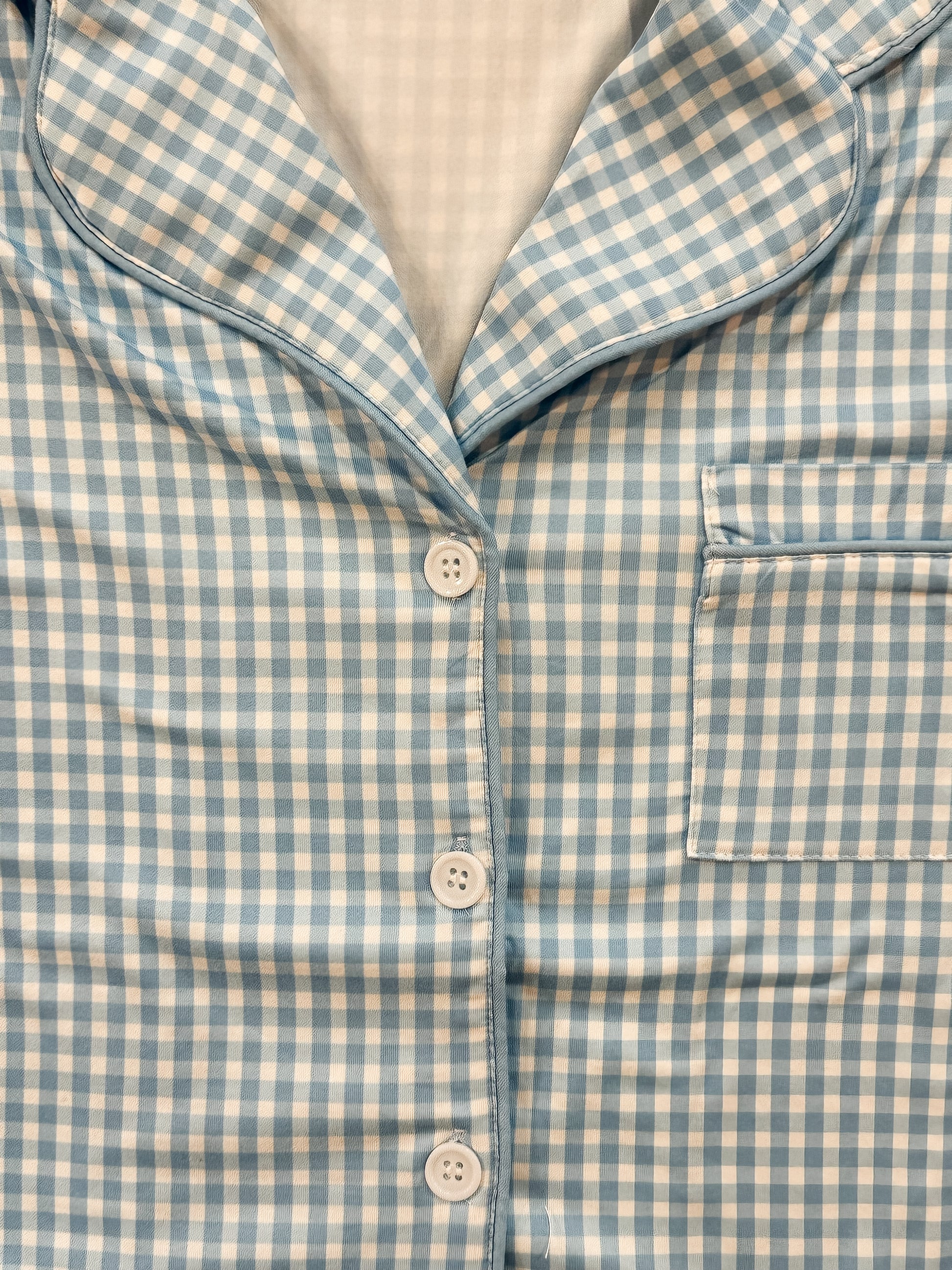 Light Blue Gingham Pajama Set with Pockets at the Rustic Barn in Killingworth, CT