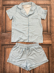 Light Blue Gingham Pajama Set with Pockets at the Rustic Barn in Killingworth, CT