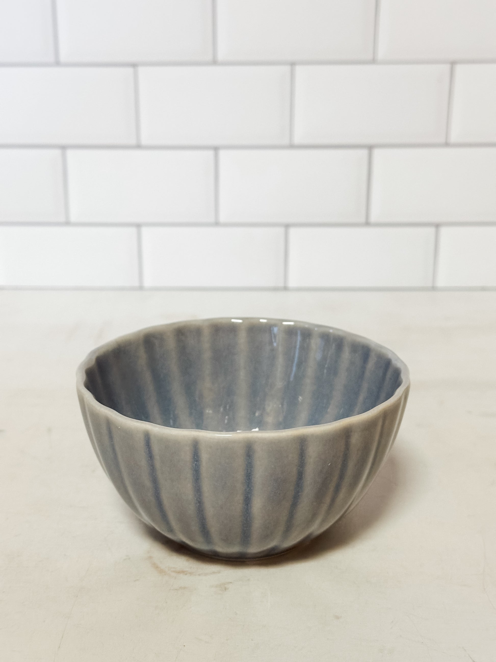 light blue stoneware fluted bowl at The Rustic Barn in Killingworth, CT