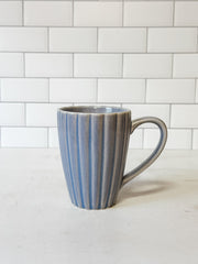 light blue stoneware ribbed mug at the Rustic Barn in Killingworth CT