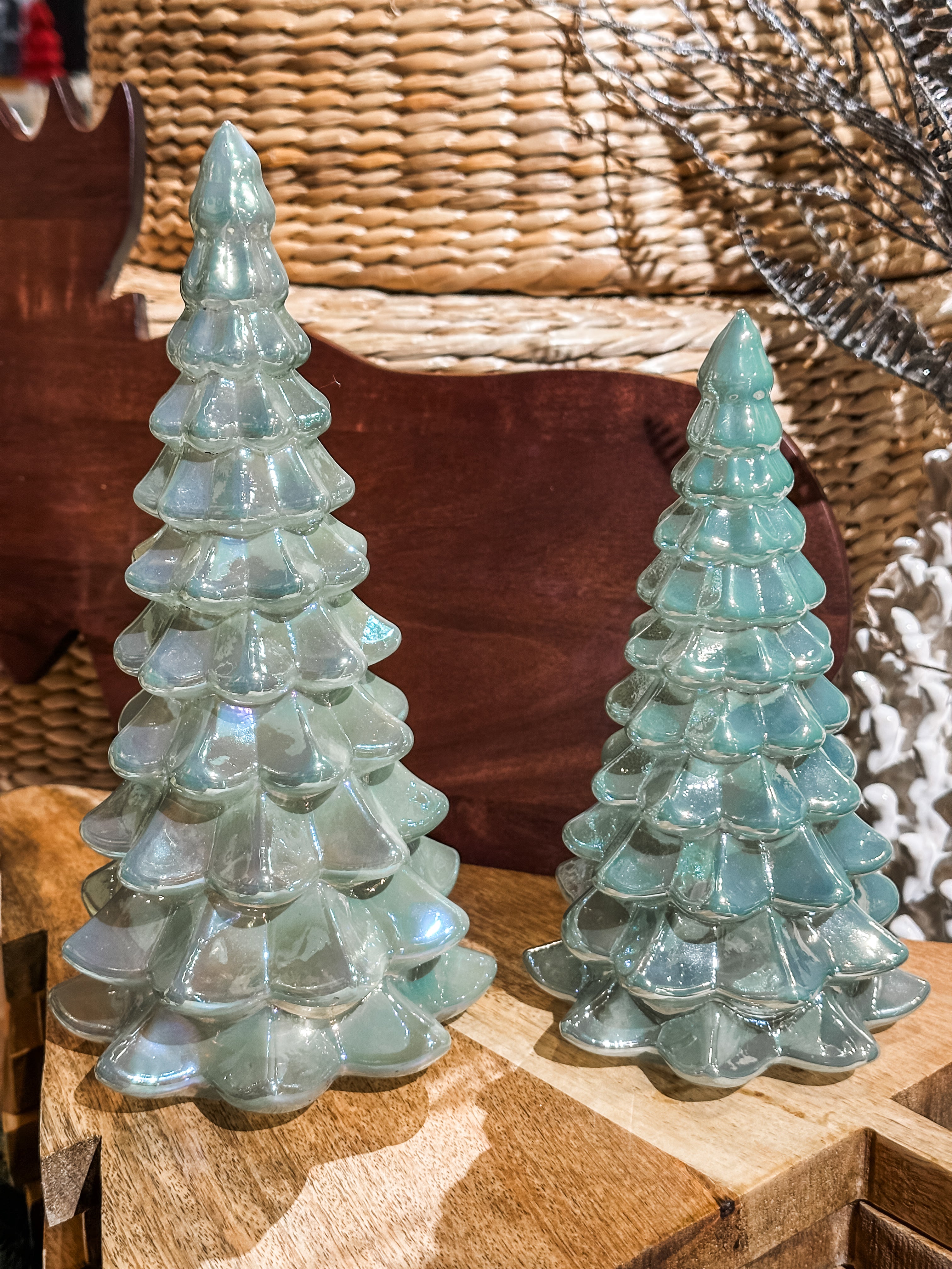 lighted green iridescent trees at The Rustic Barn in Killingworth CT