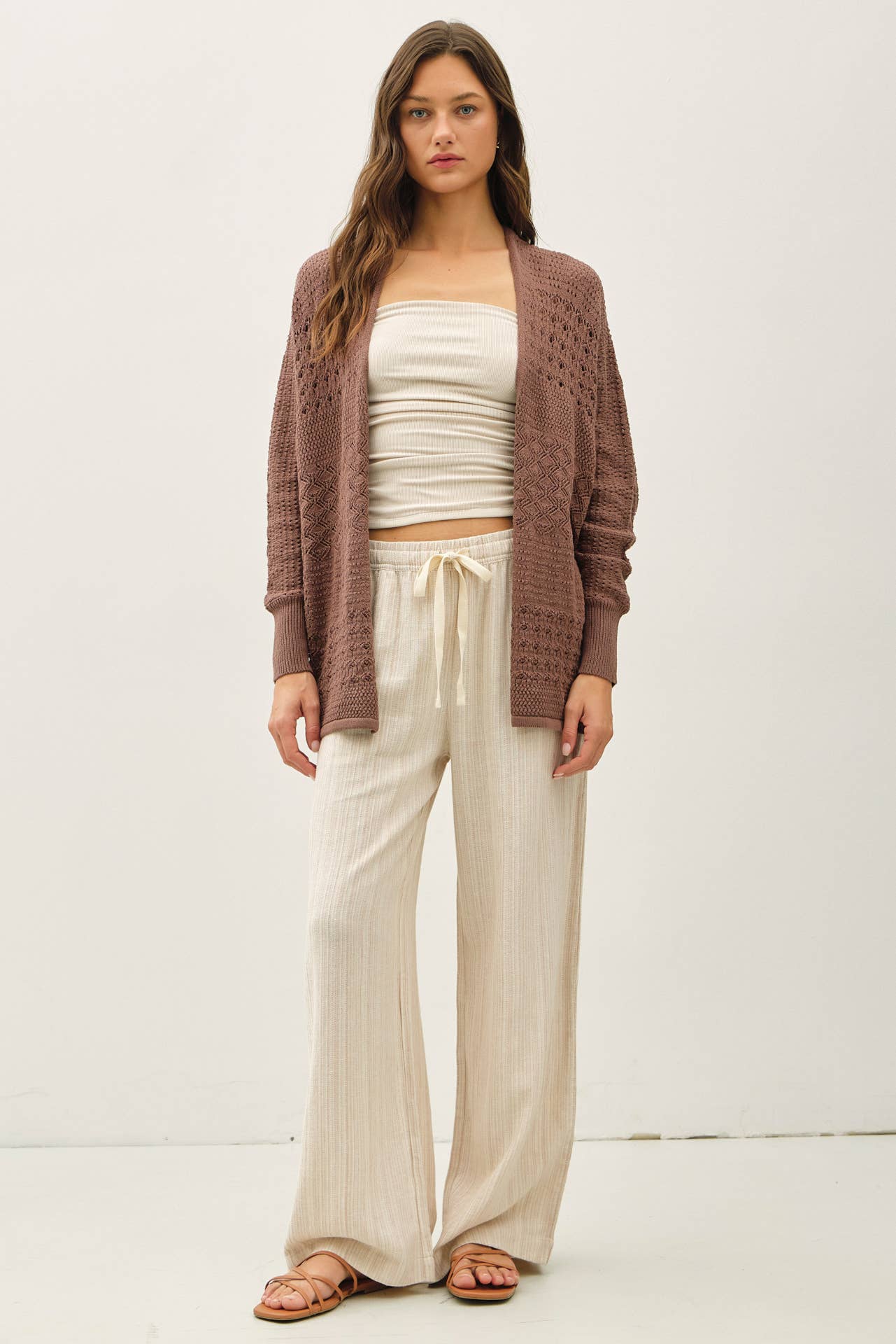 ightweight coco color crochet open cardigan at the rustic barn in Killingworth ct