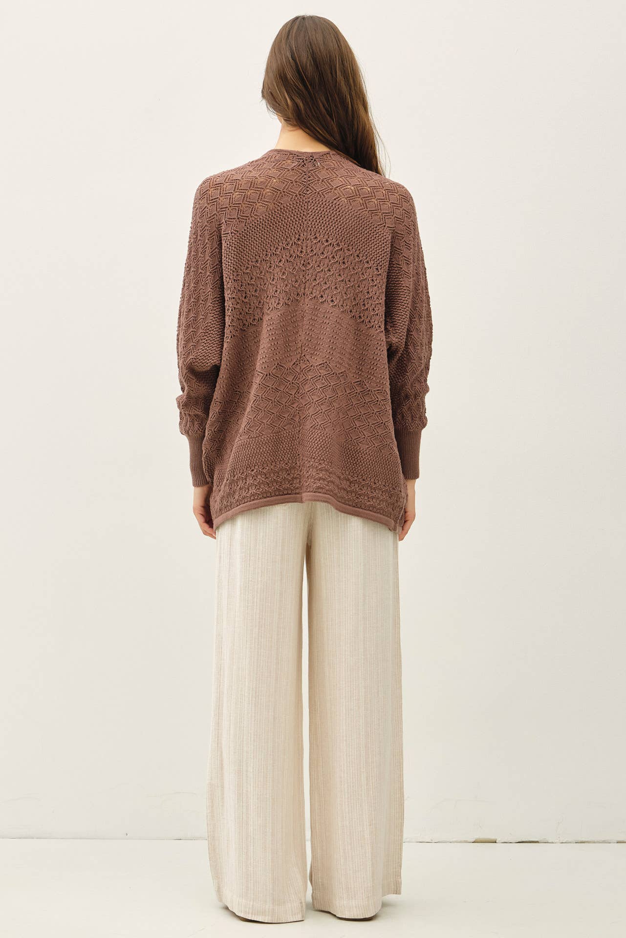 ightweight coco color crochet open cardigan at the rustic barn in Killingworth ct