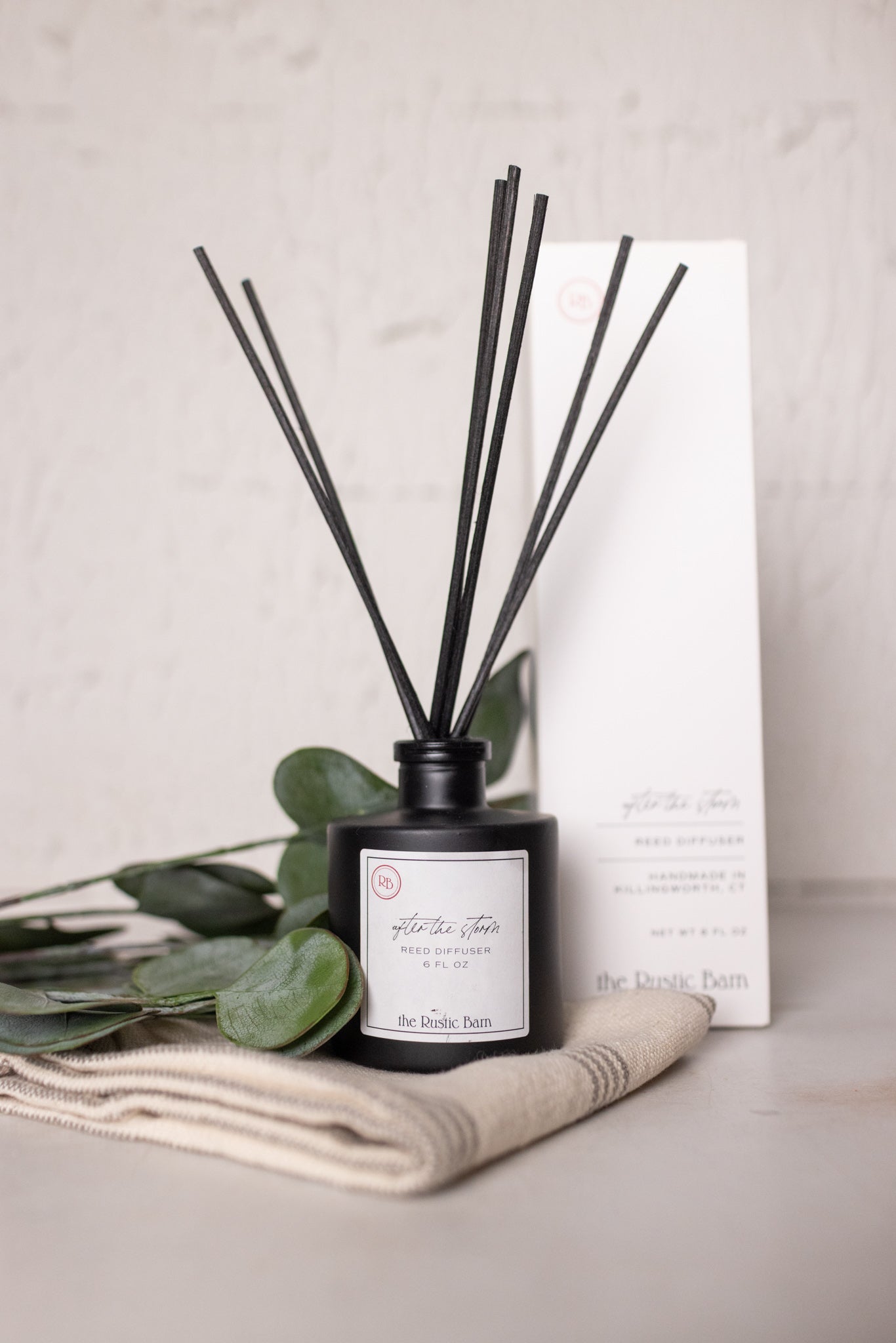 linen and eucalyptus scented reed diffuser at the rustic barn in Killingworth ct