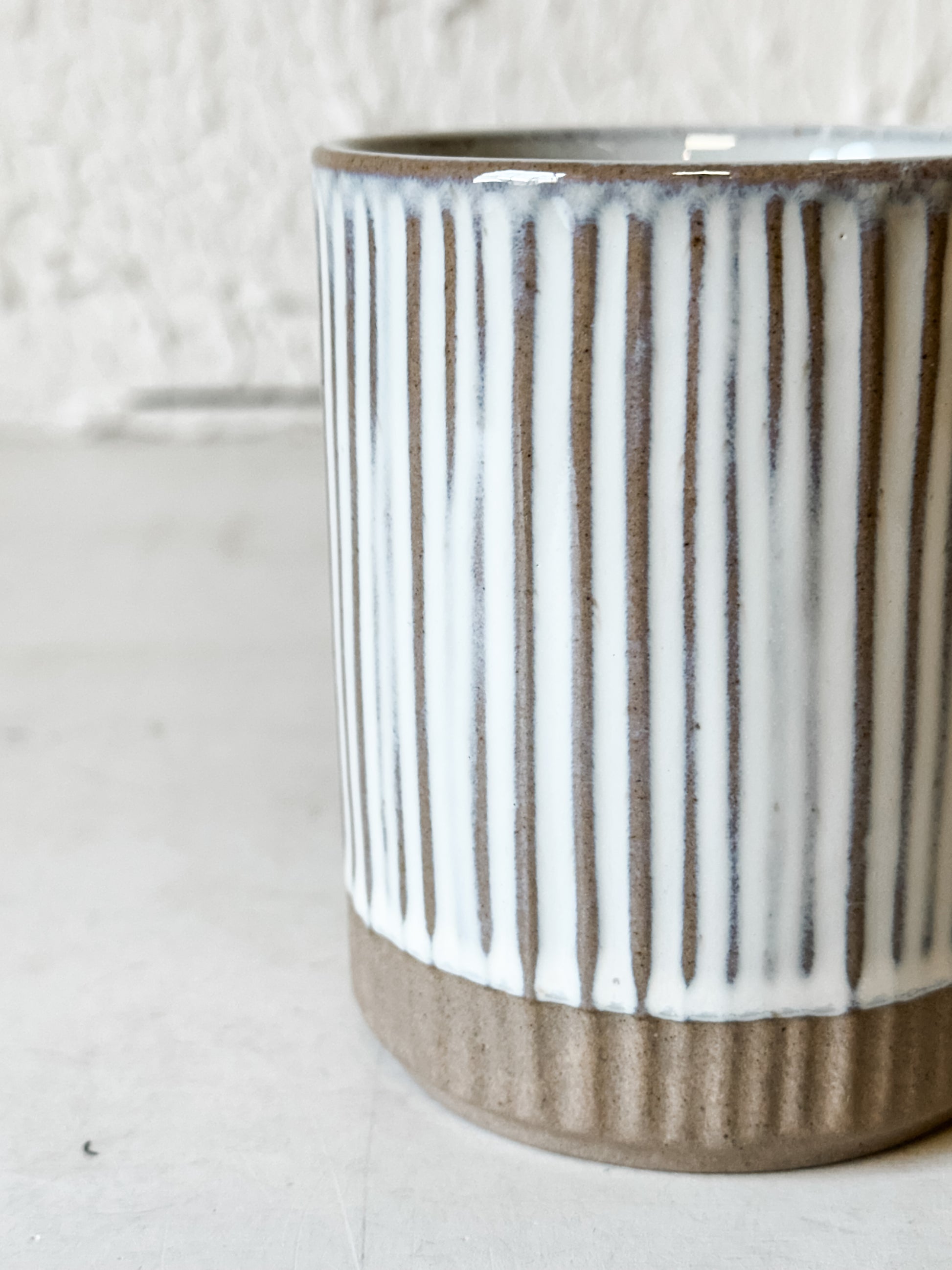 Luca Handcrafted Striped Stoneware Mug at the Rustic Barn in Killingworth, CT