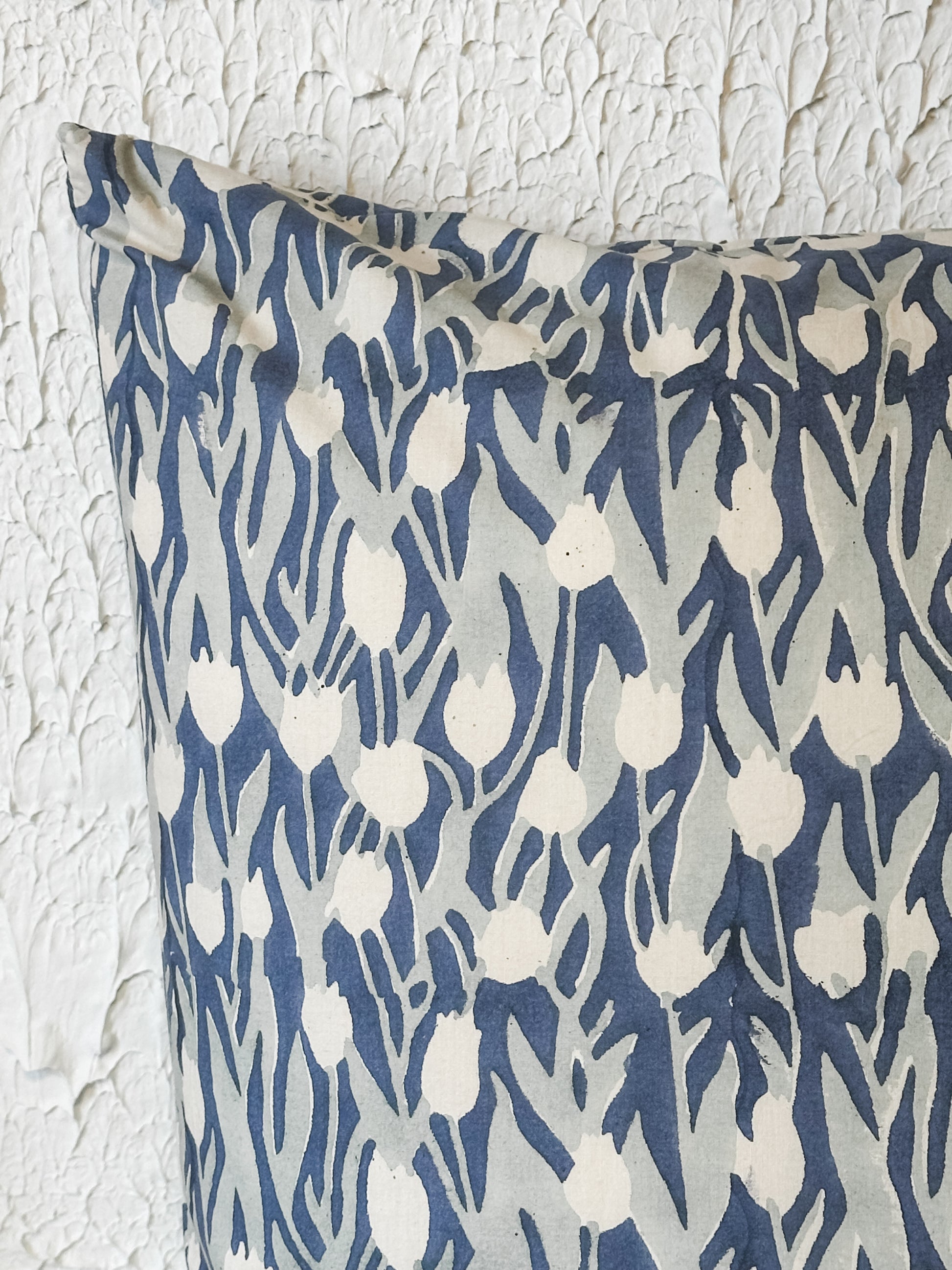 Madhavi Hand-Block Print Organic Cotton Floral Accent Pillow at the Rustic Barn in Killingworth, CT