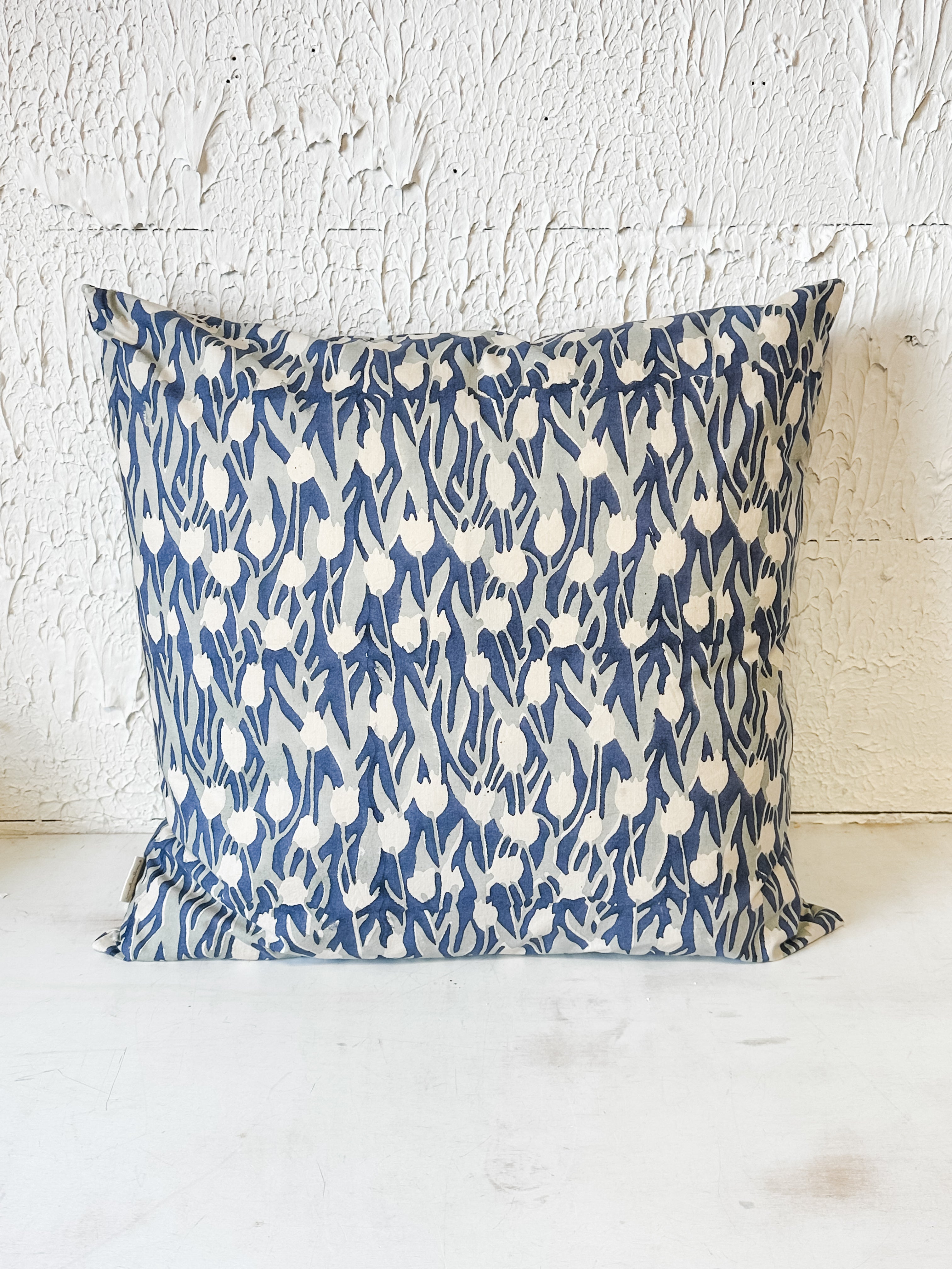 Madhavi Hand-Block Print Organic Cotton Floral Accent Pillow at the Rustic Barn in Killingworth, CT