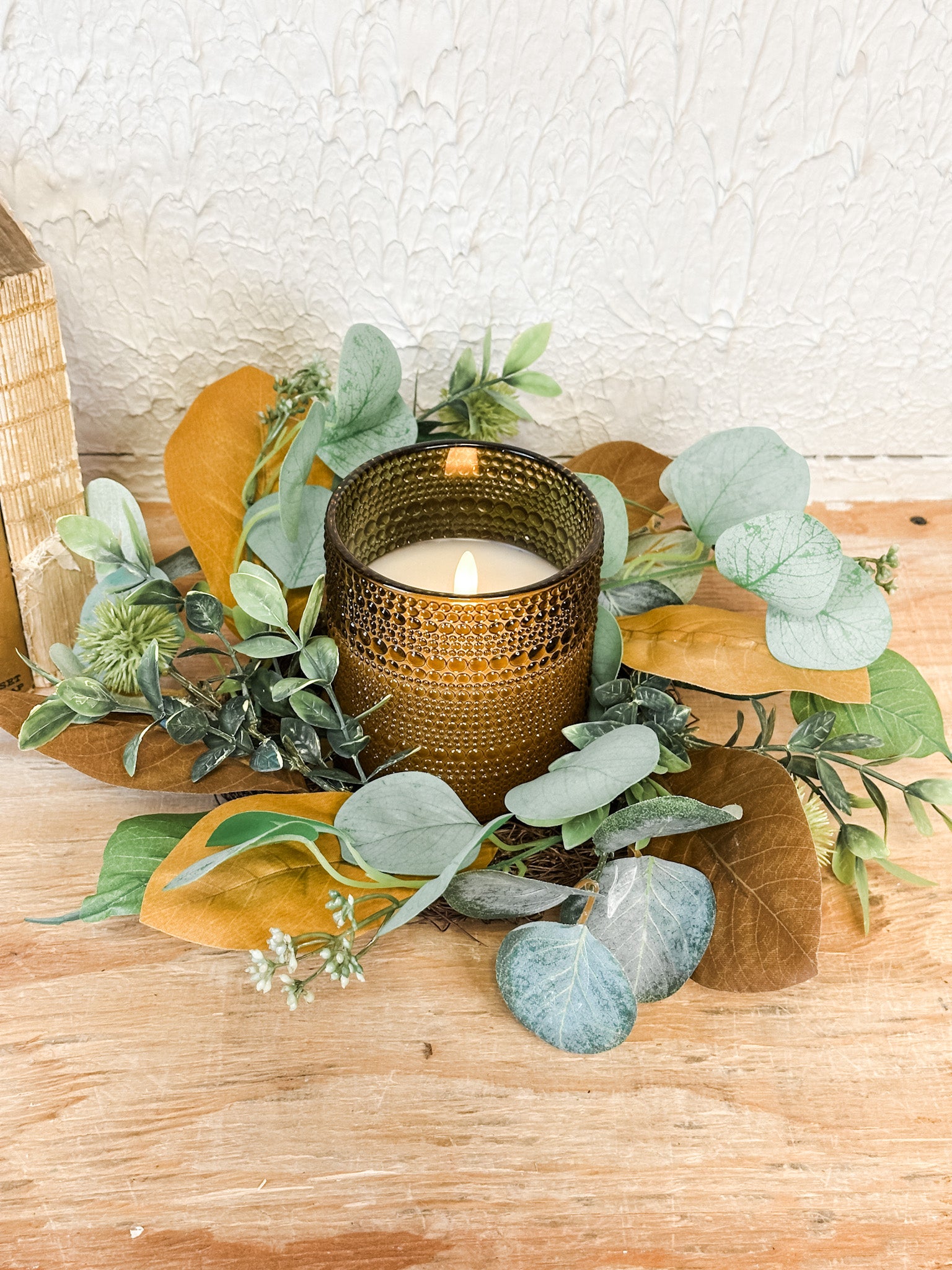 magnolia and eucalyptus fall candle ring at the rustic barn in killingworth ct