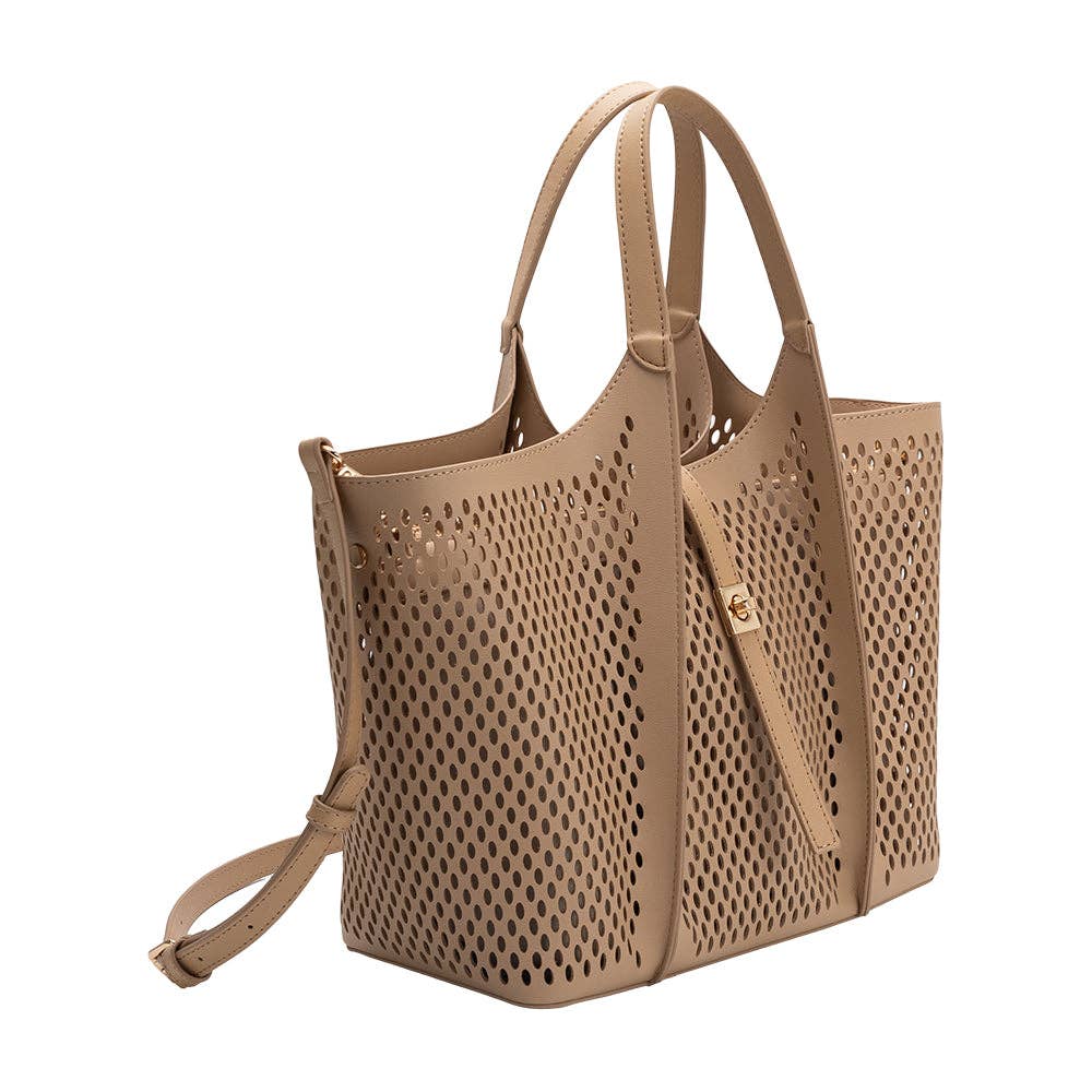 Malia Laser-Cut Vegan Leather Tote at the Rustic Barn in Killingworth, CT