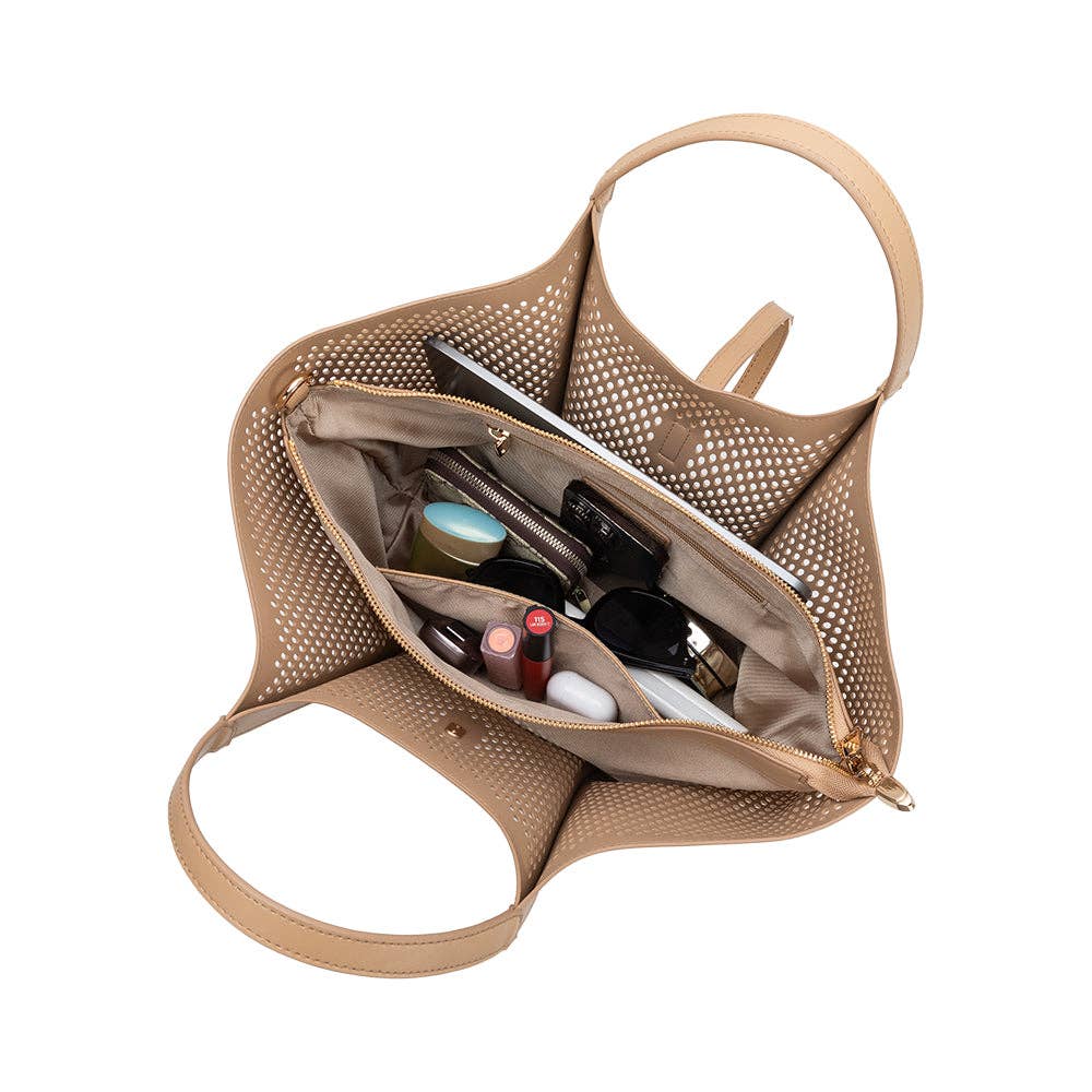 Malia Laser-Cut Vegan Leather Tote at the Rustic Barn in Killingworth, CT