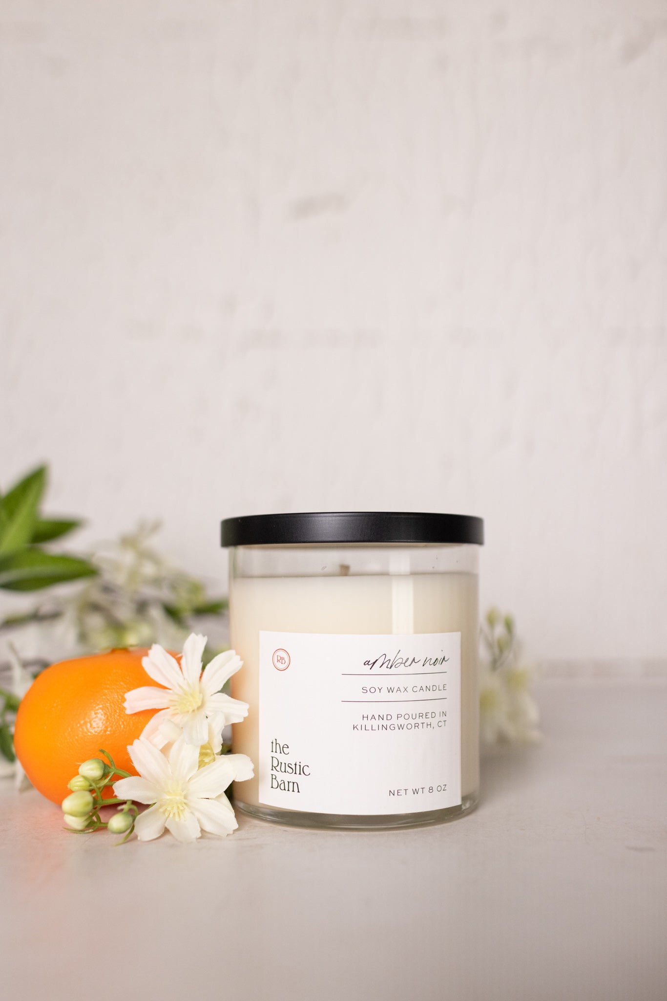 mandarine and jasmine hand poured soy candle at the rustic barn in killingworth ct