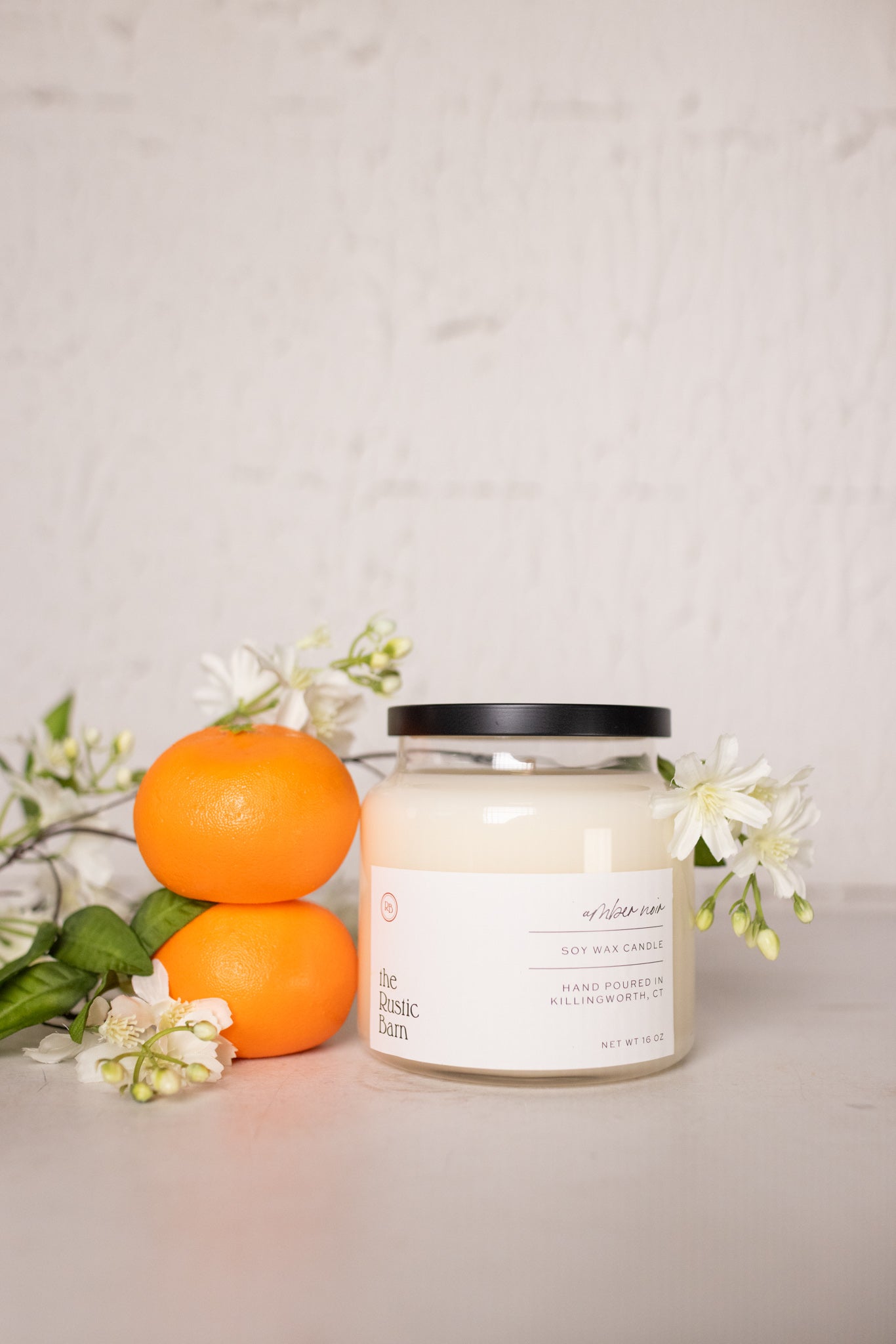 mandarine and jasmine hand poured soy candle at the rustic barn in killingworth ct
