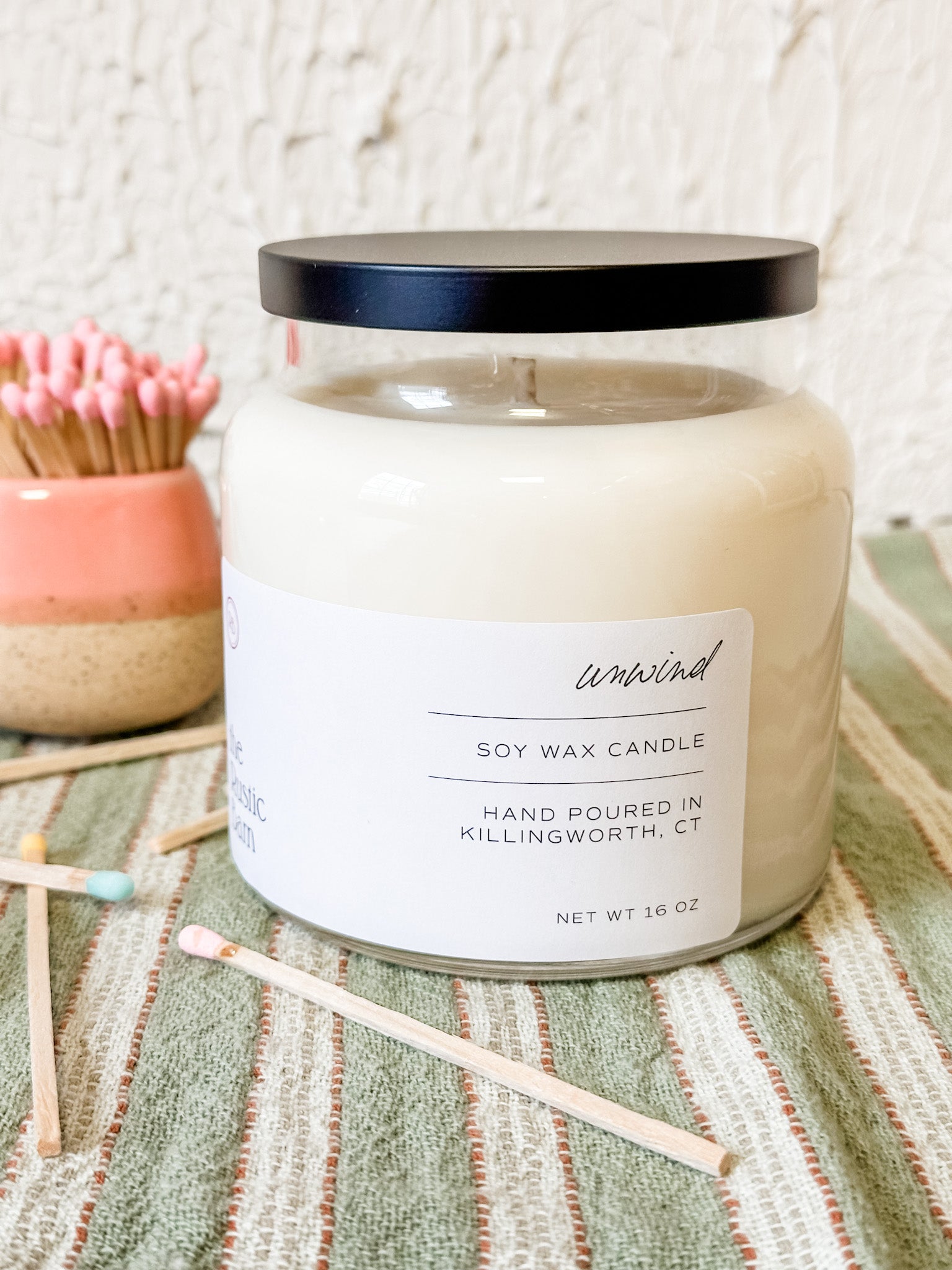 mango and coconut hand-poured soy candle at the rustic barn in killingworth ct