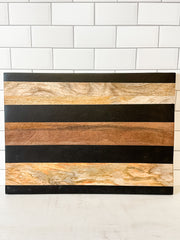 mango wood cheese and cutting board with stripes at the Rustic Barn in Killingworth CT