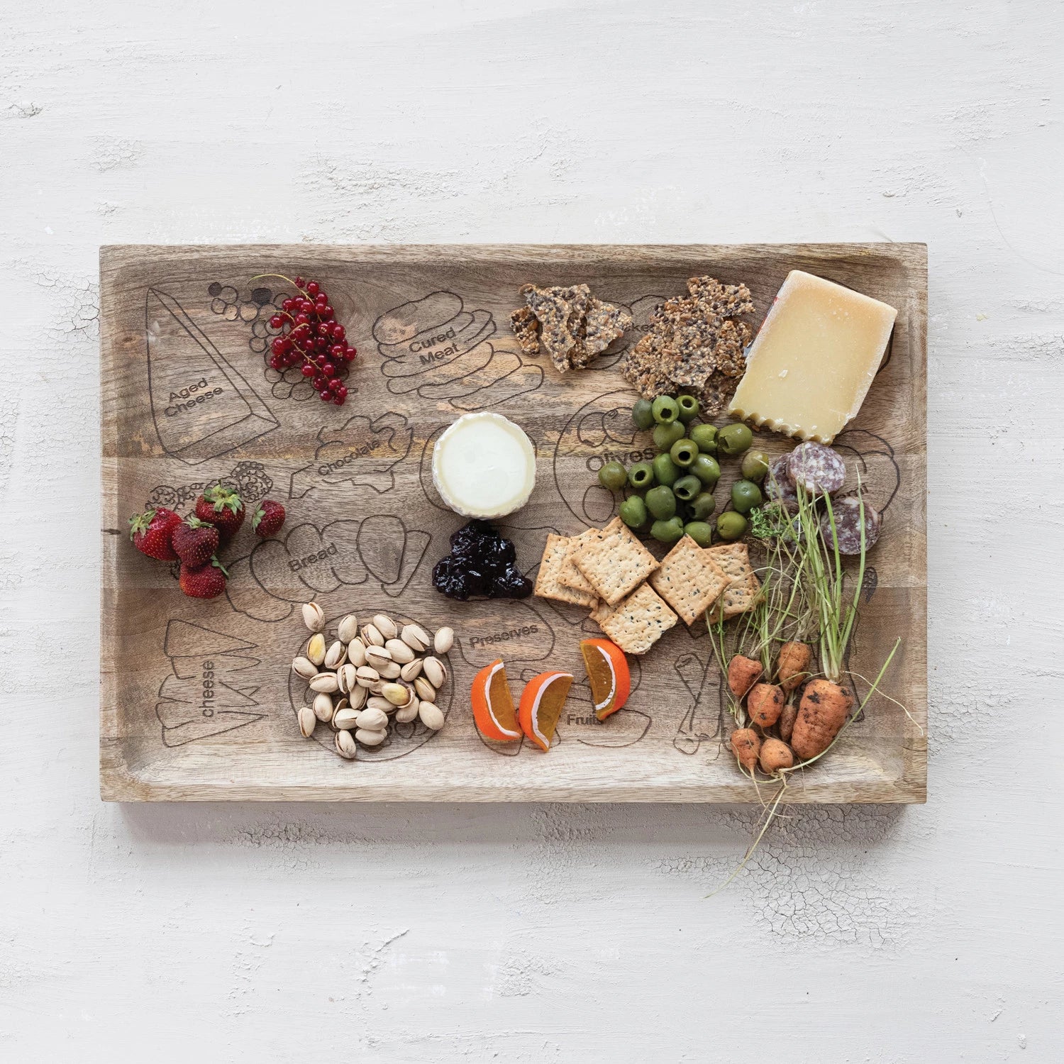 Mango Wood Cheese/Serving Board with Etched Charcuterie Spread