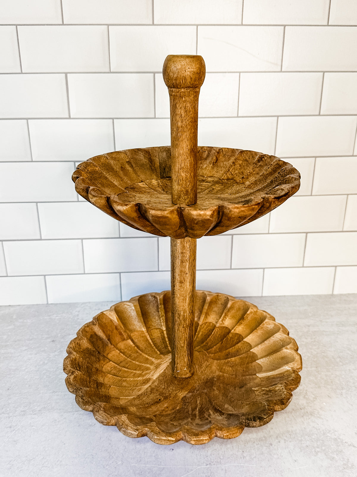 Mango wood scalloped hard carved serving tray for sale at the rustic barn in killingworth, CT