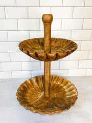 Mango wood scalloped hard carved serving tray for sale at the rustic barn in killingworth, CT