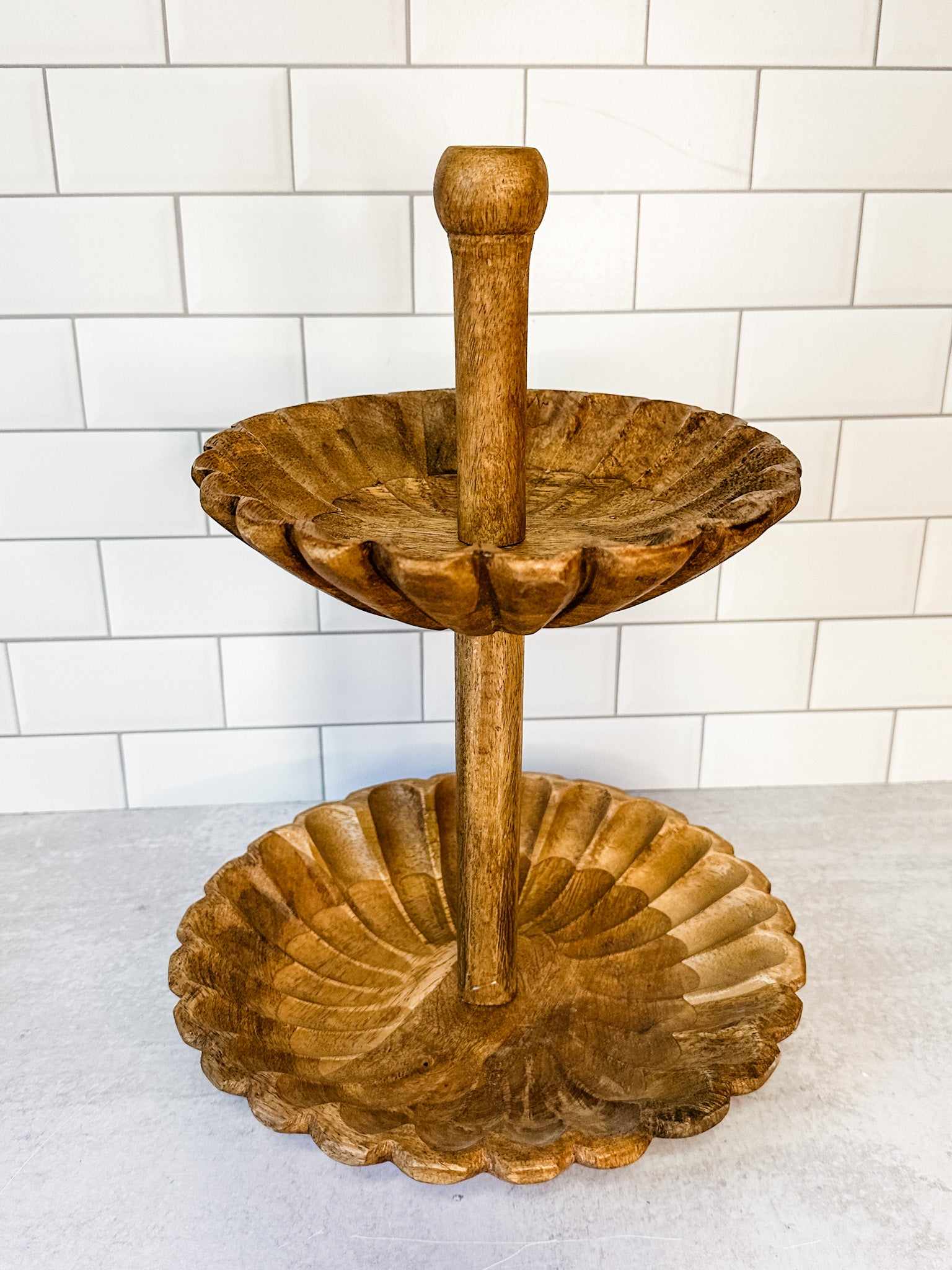 Mango wood scalloped hard carved serving tray for sale at the rustic barn in killingworth, CT