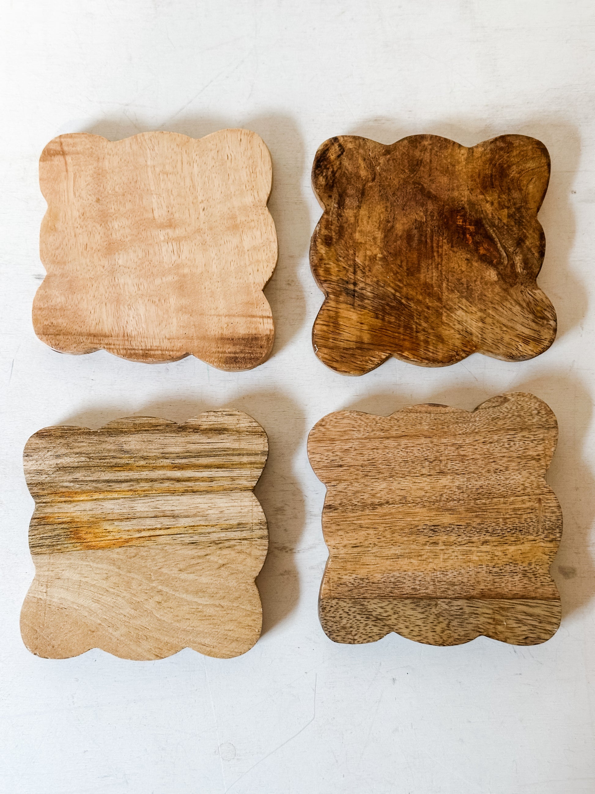set of 4 mango wood scalloped coasters at the Rustic Barn in Killingworth CT