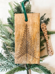 mango wood serving board with laser etched tree at The Rustic Barn in Killingworth CT