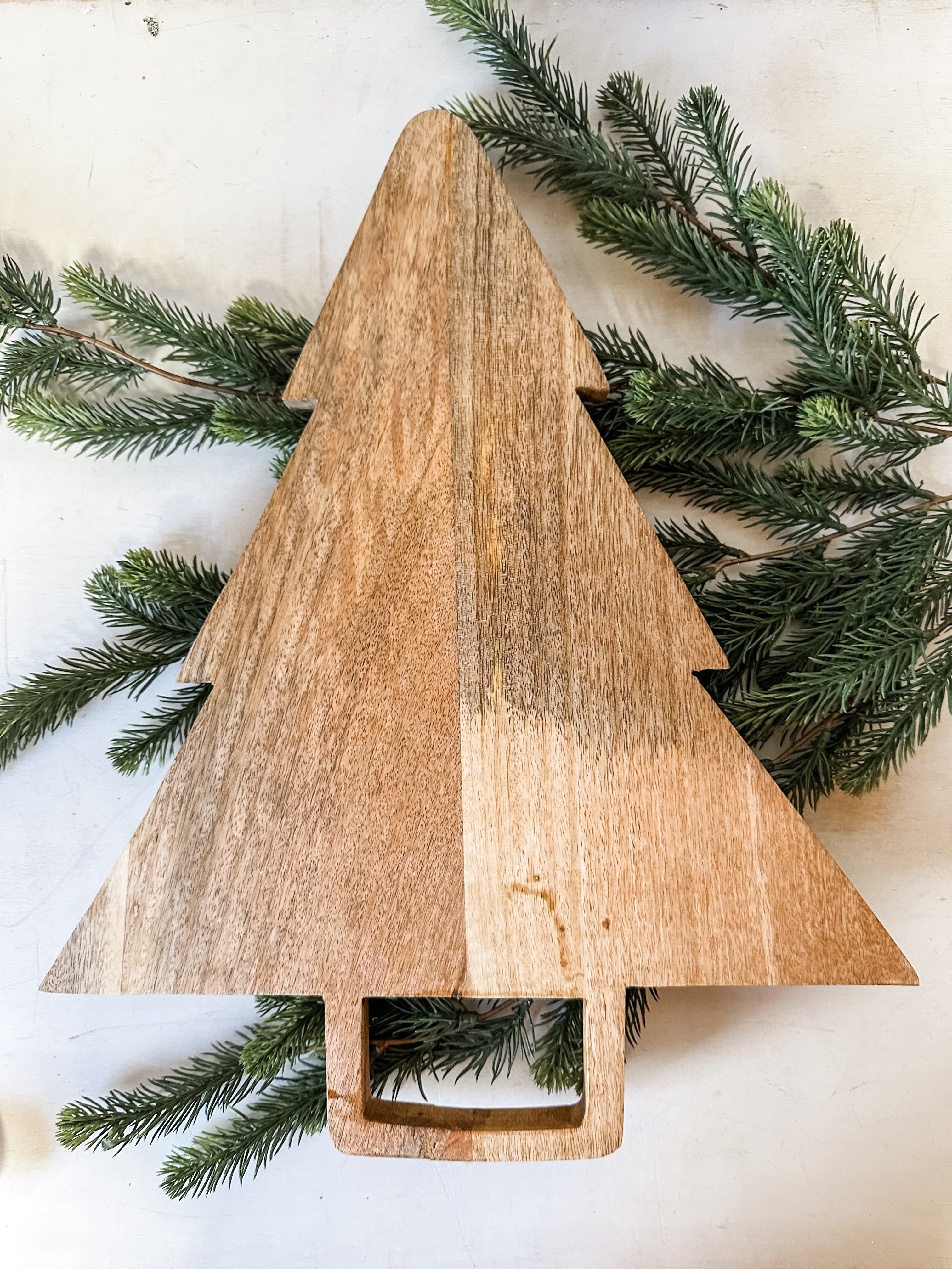 mango wood tree shaped cutting board with handle at The Rustic Barn in Killingworth CT