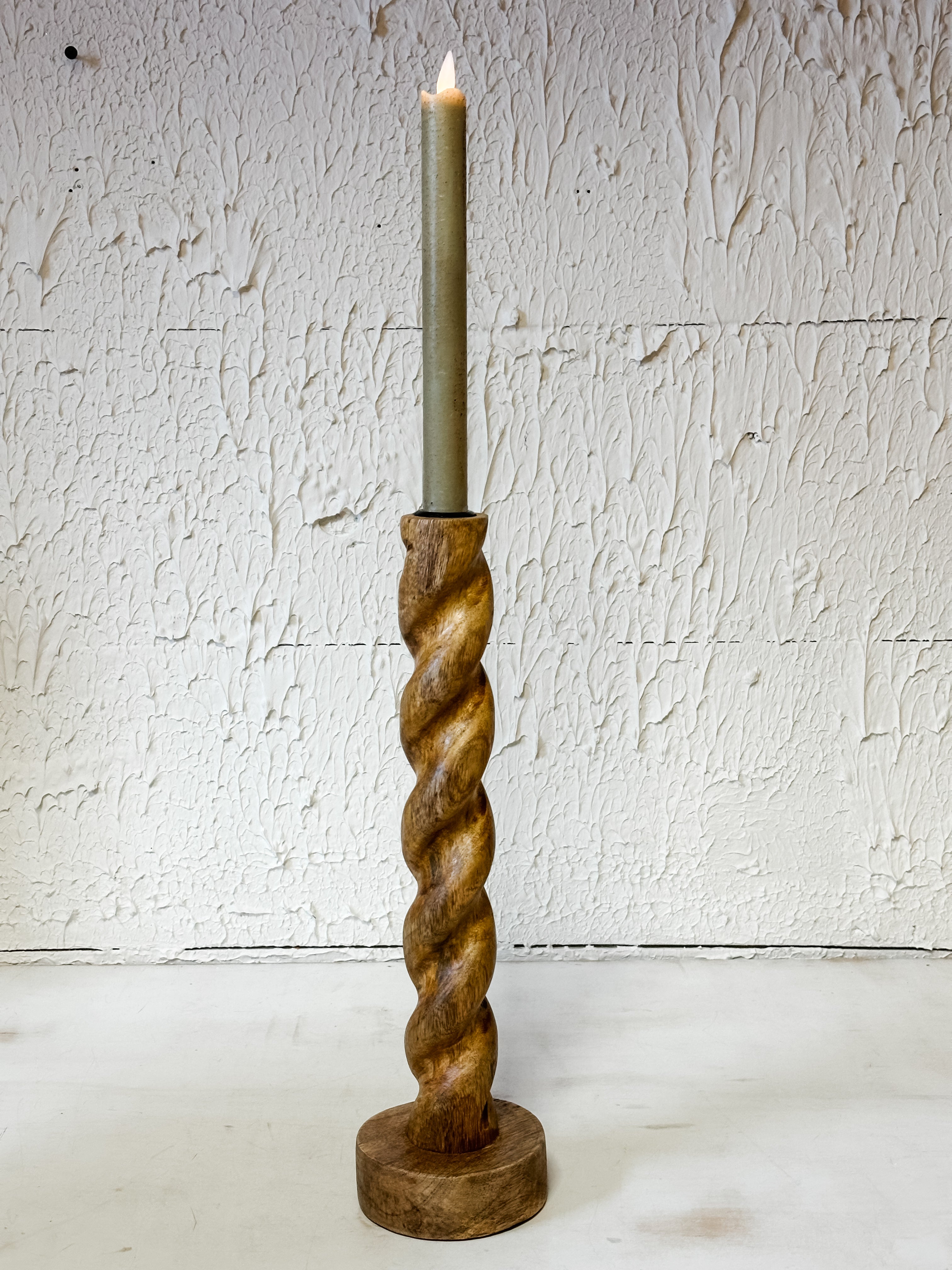 mango wood twisted taper holder at The Rustic Barn in Killingworth, CT