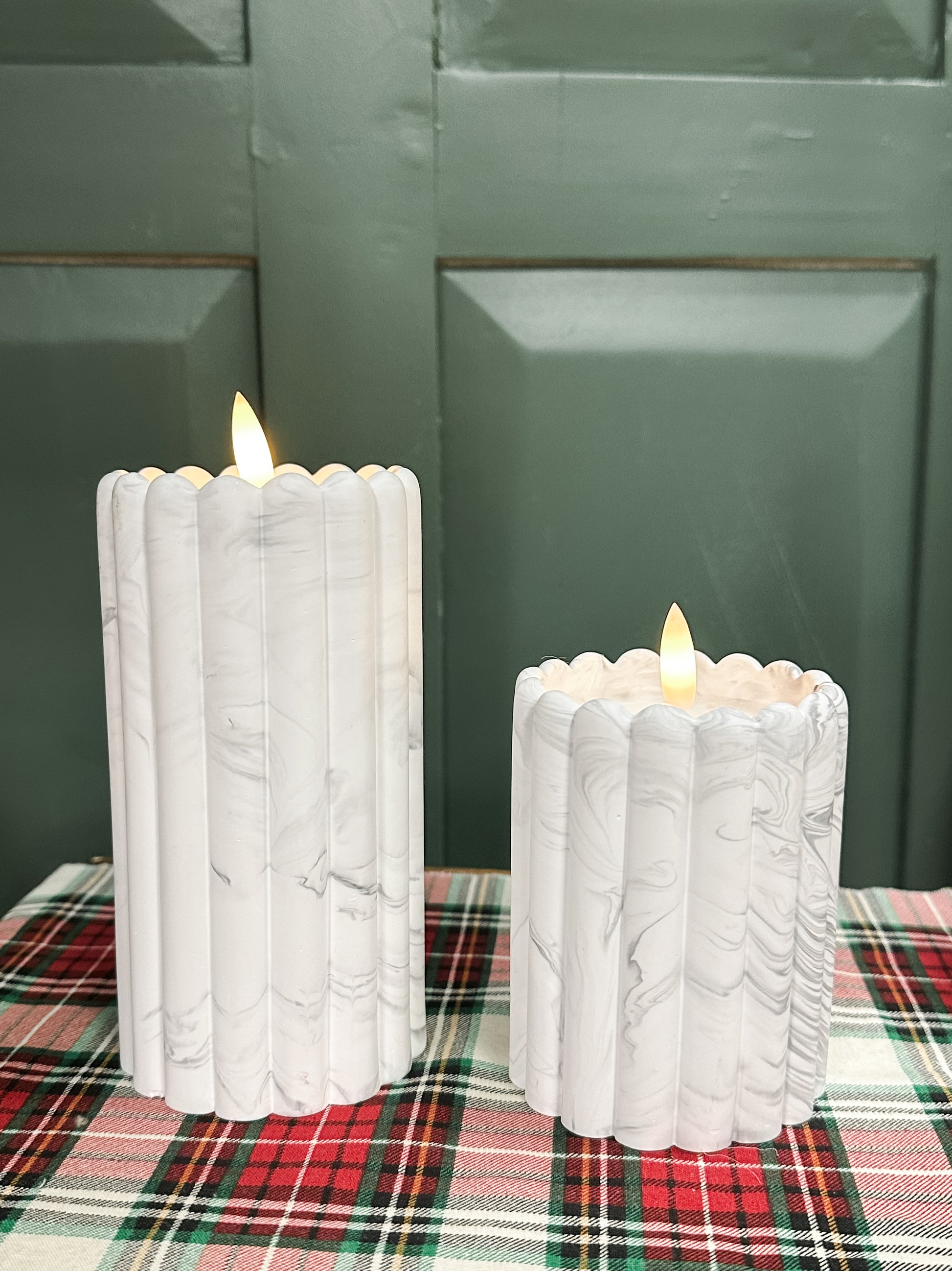 marble cement column faux candle at The Rustic Barn in Killingworth, CT