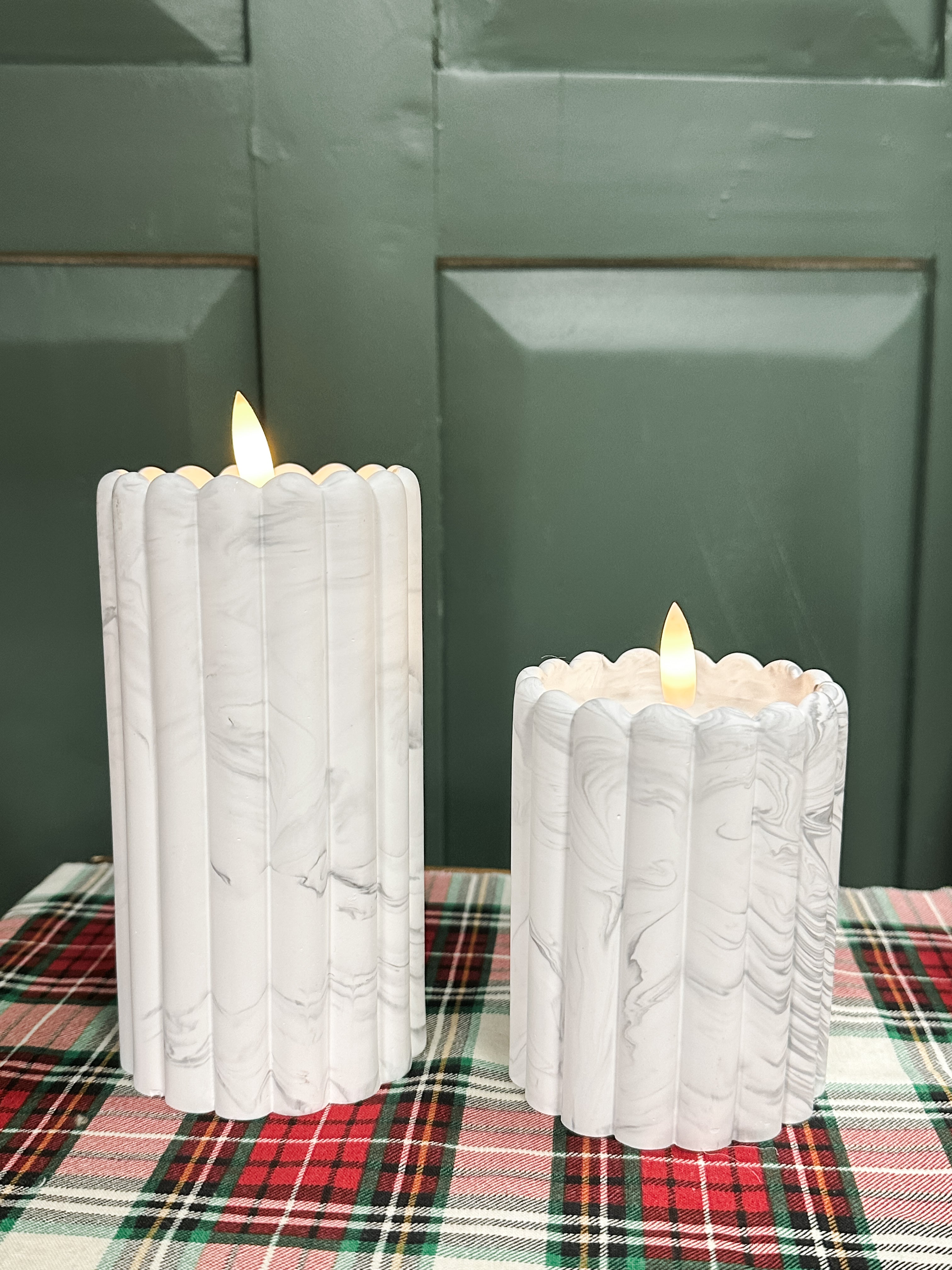 marble cement column faux candle at The Rustic Barn in Killingworth, CT