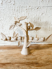 off white matte finish bird and leaf candelabra at the rustic barn in Killingworth ct