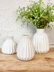 white textured matte ceramic vases at the rustic barn in killingworth ct