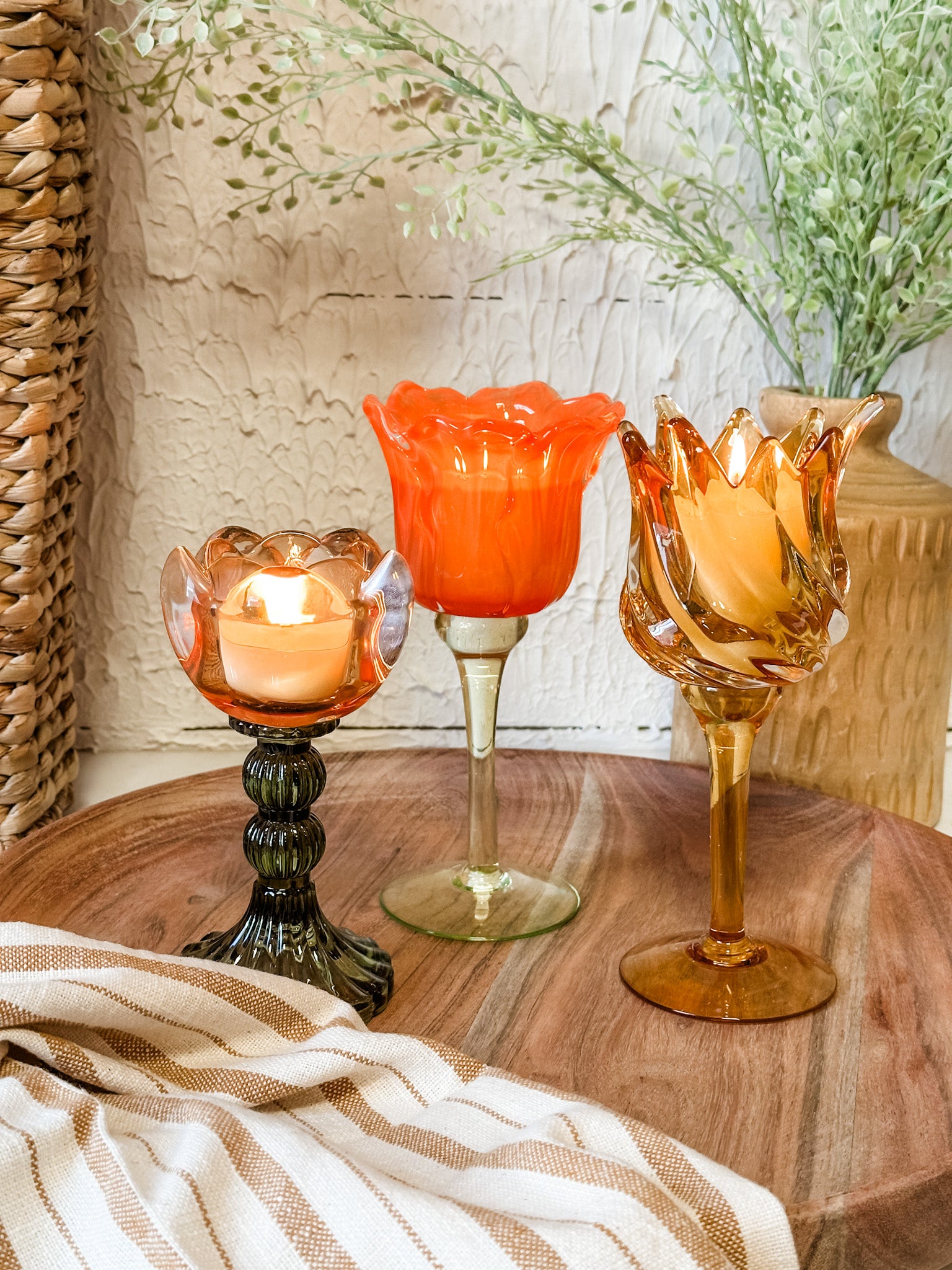 tulip flower glass votive holders at the rustic barn in killingworth ct
