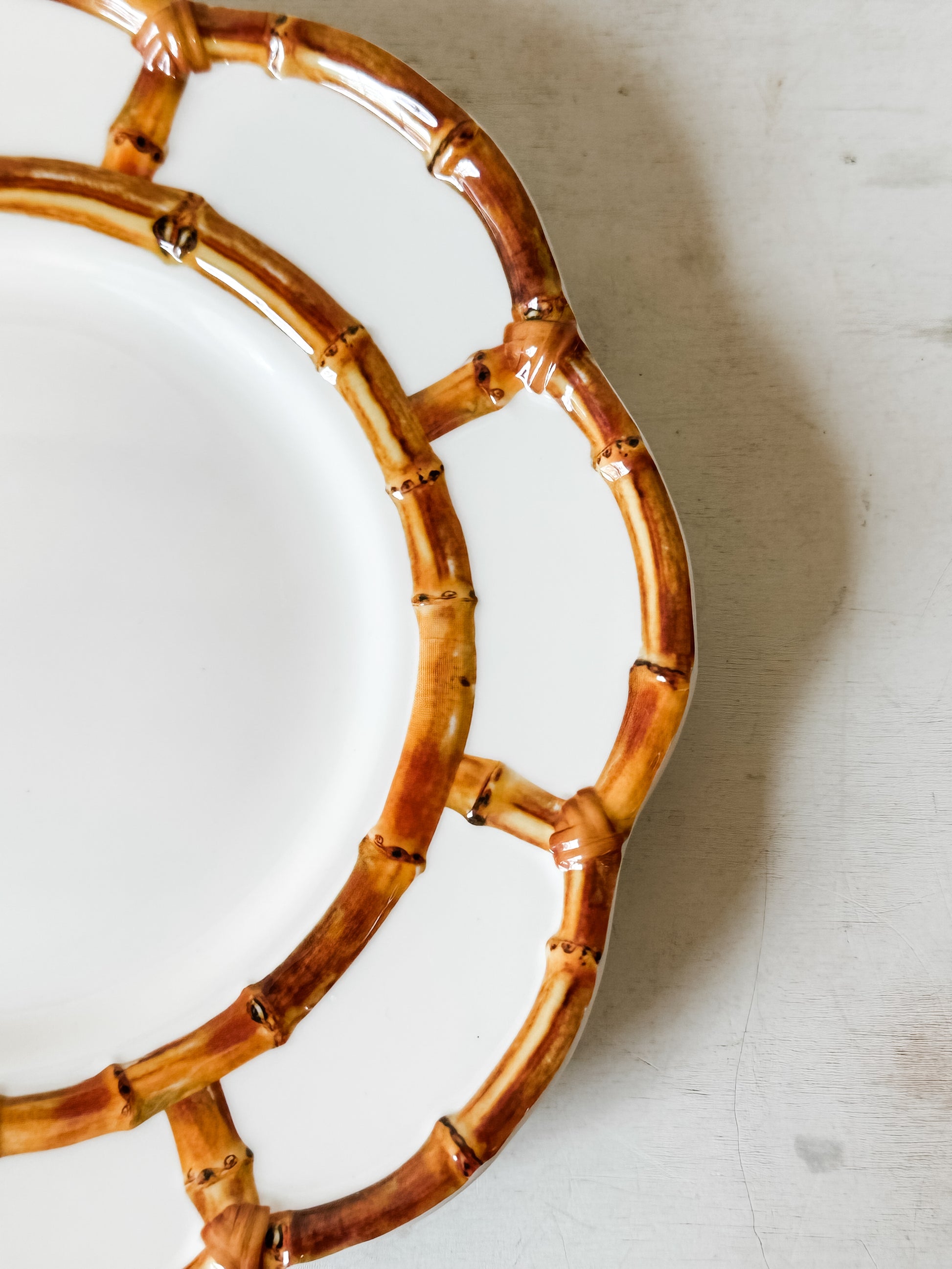 melamine dessert plate with bamboo style rim at The Rustic Barn in Killingworth, CT