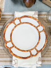 melamine dinner plate with bamboo style rim at The Rustic Barn in Killingworth, CT