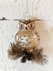mercury glass owl ornament at the rustic barn in killingworth ct